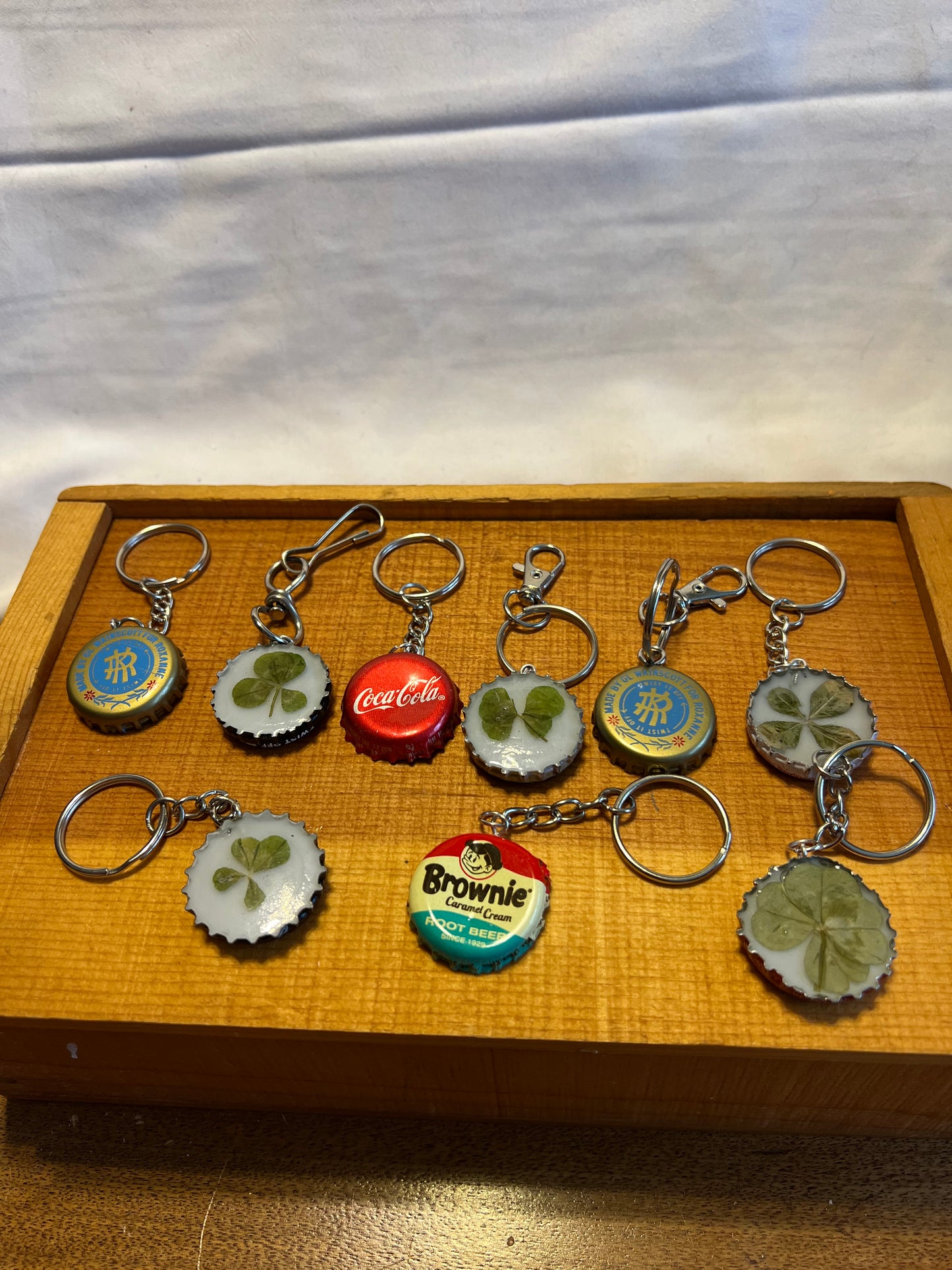 Lucky Four Leaf Clover Keychain | Brownie Caramel Cream Root Beer Bottle Cap Charm | Handmade Resin Good Luck Charm | Nature-Inspired Gift
