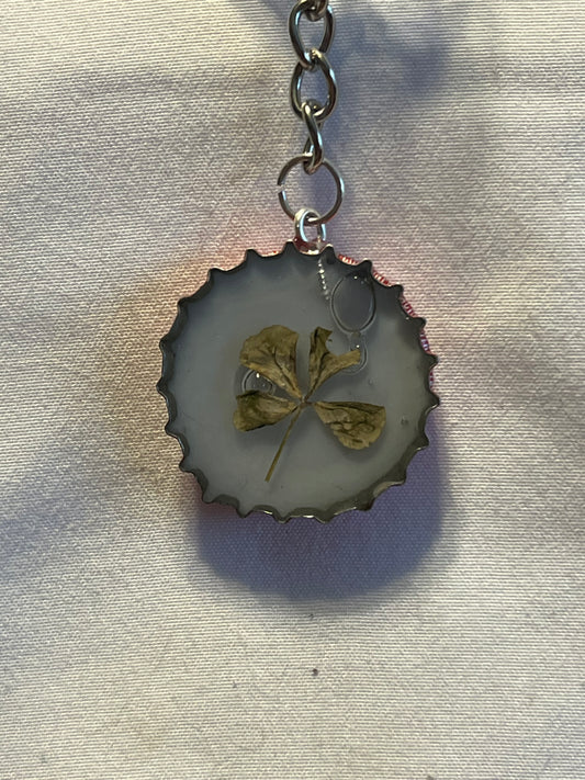Lucky Four Leaf Clover Keychain | Coca Cola Bottle Cap Charm | Handmade Resin Good Luck Charm | Nature-Inspired Gift