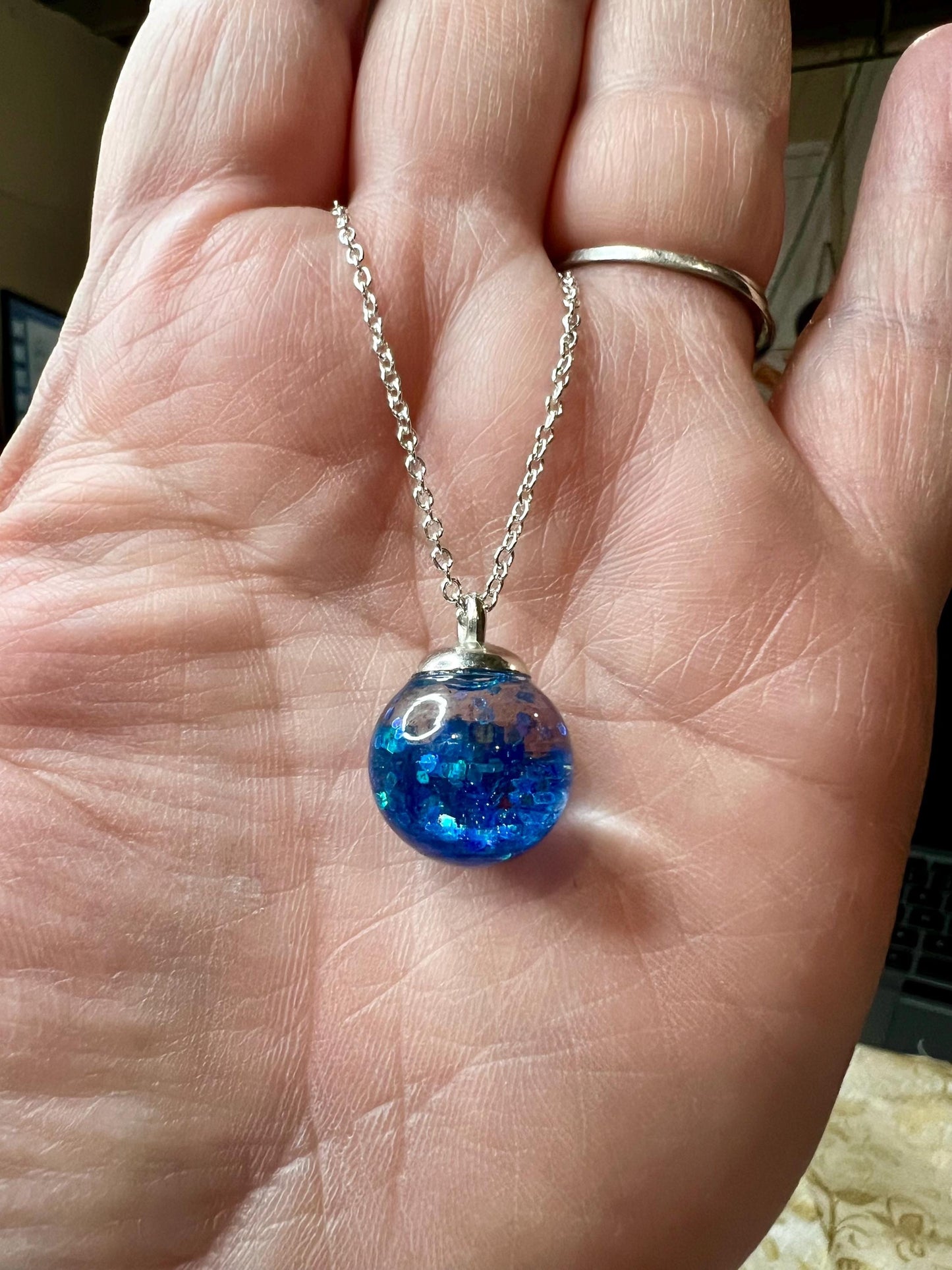 Glittery Blue Bauble Necklace | Personal Snow Globe Necklace