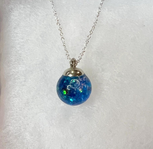 Glittery Blue Bauble Necklace | Personal Snow Globe Necklace