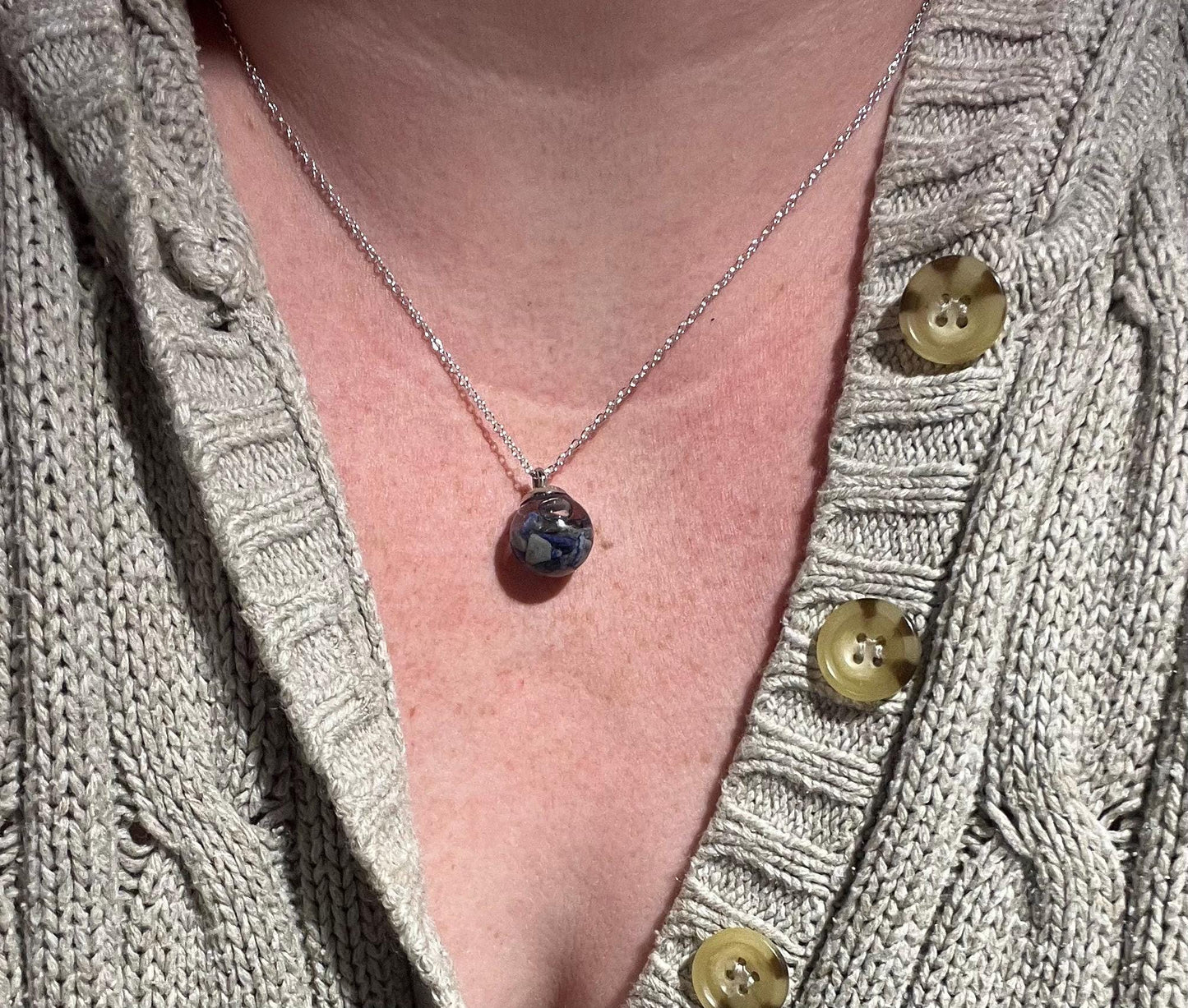 Glittery Lapis Lazuli Bauble Necklace | Personal Snow Globe Necklace