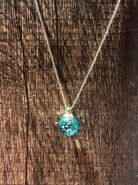 Blue Green Mother of Pearl Bauble Necklace | Personal Snow Globe Necklace