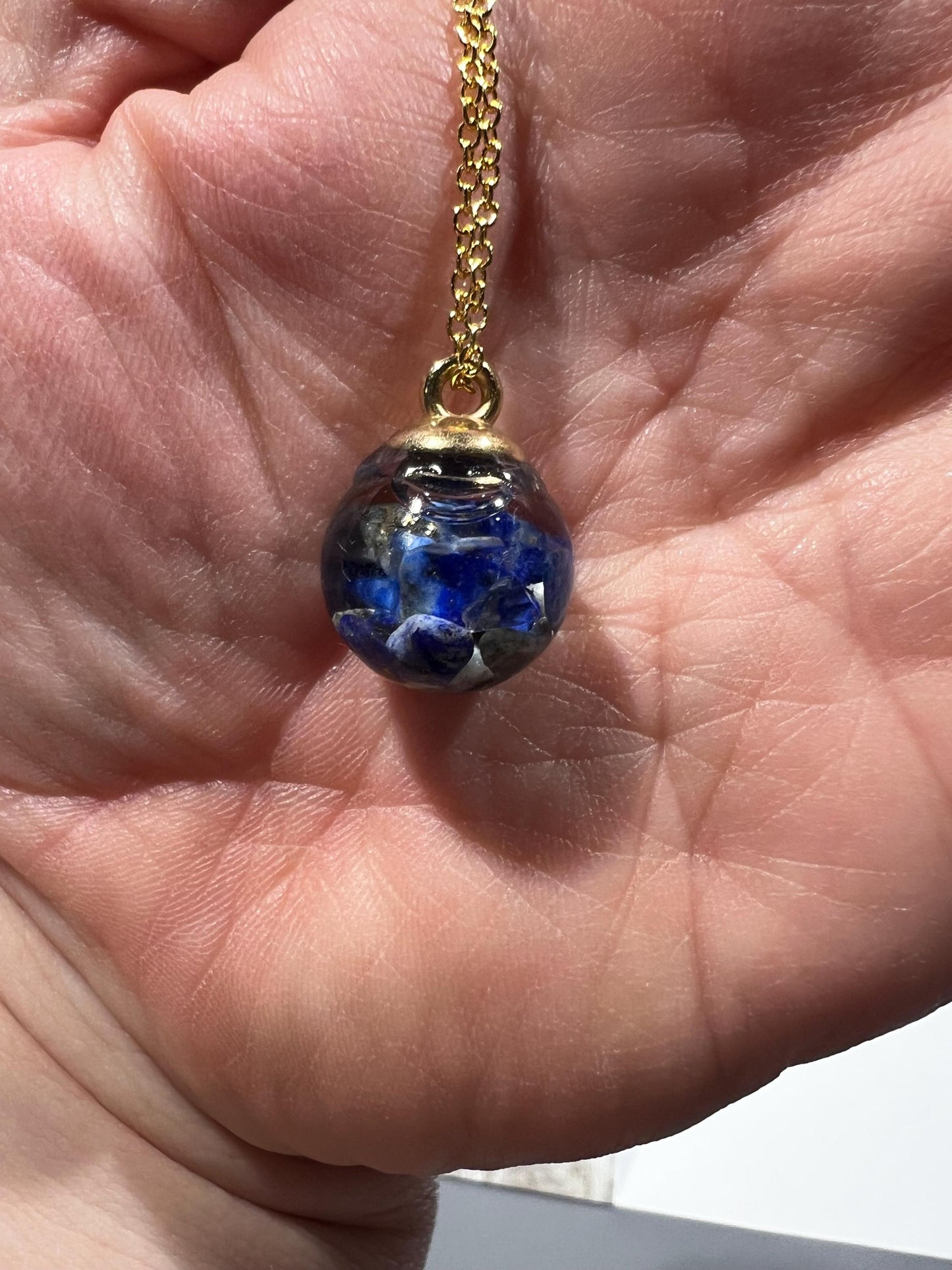 Glittery Lapis Lazuli Bauble Necklace | Personal Snow Globe Necklace