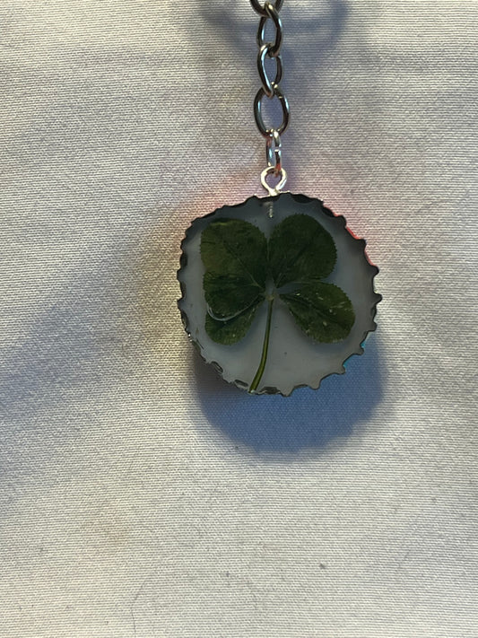 Lucky Four Leaf Clover Keychain | Brownie Caramel Cream Root Beer Bottle Cap Charm | Handmade Resin Good Luck Charm | Nature-Inspired Gift