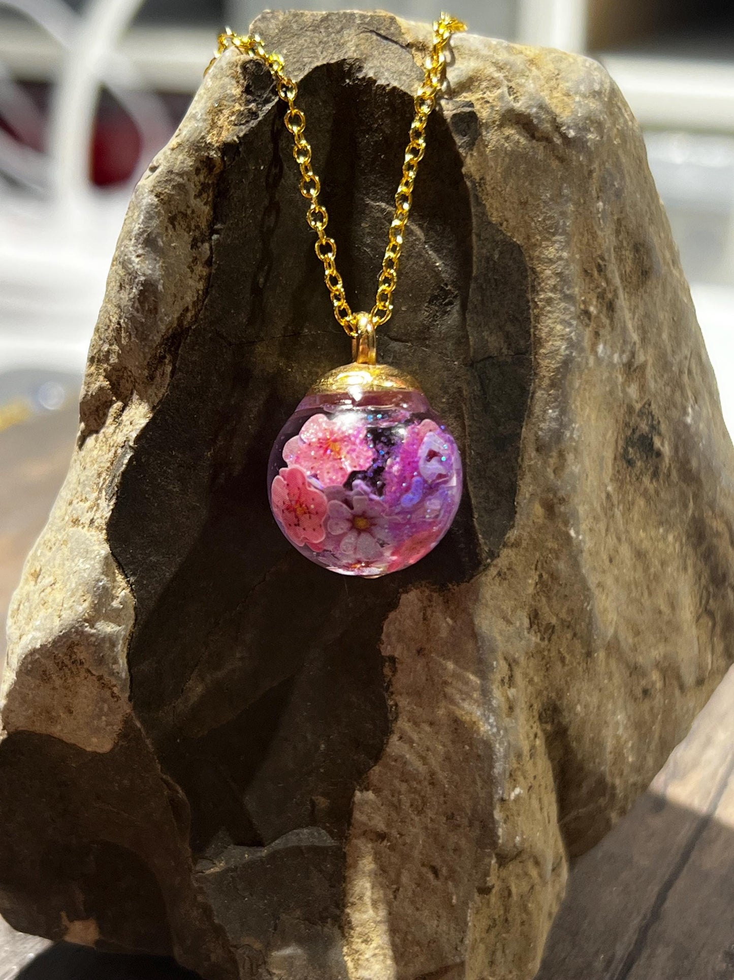 Glittery Daisy Bauble Necklace | Personal Snow Globe Necklace