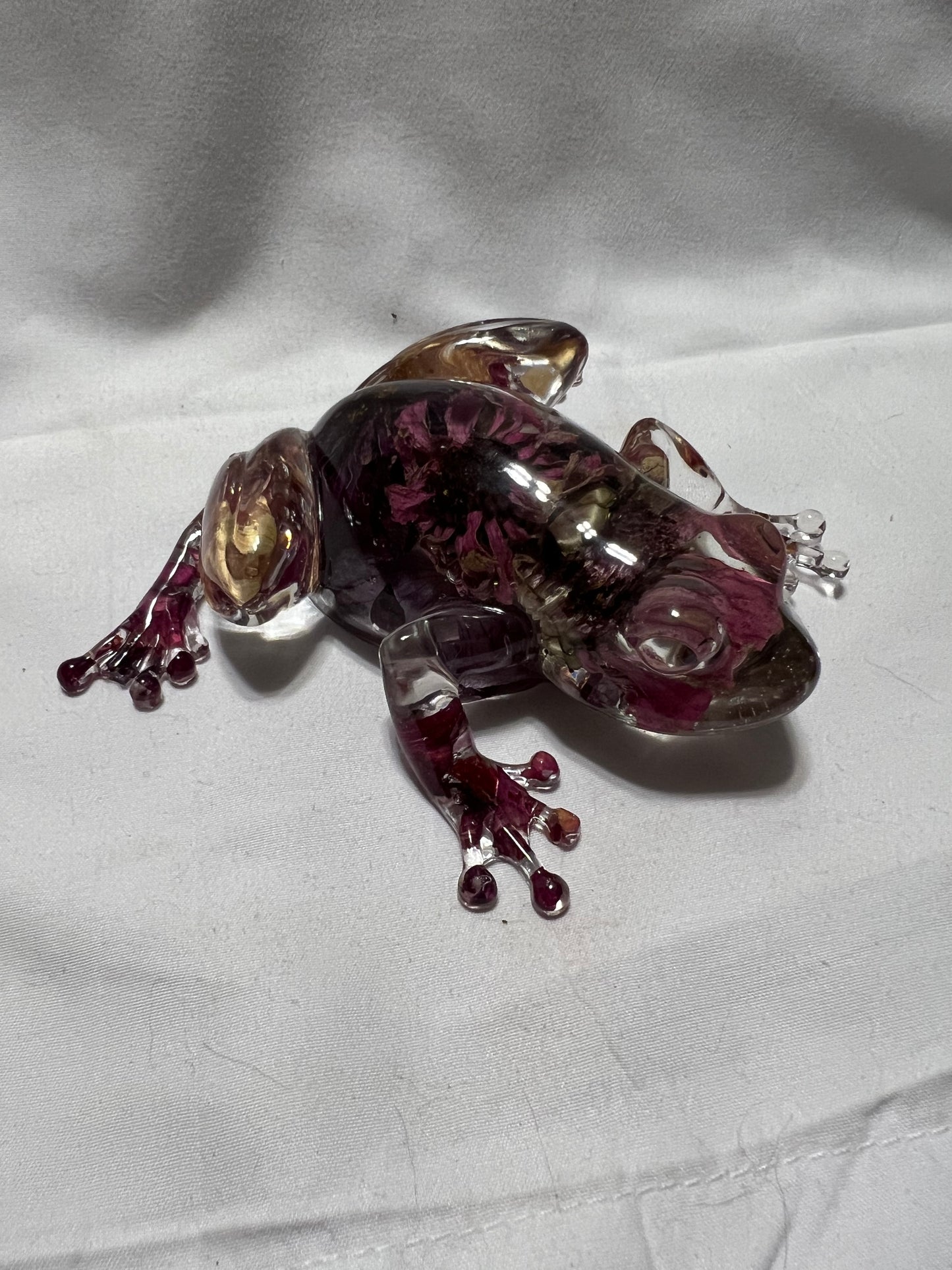 Zinnia Resin Frog – Bold Botanical Frog Sculpture – One of a Kind Floral Art