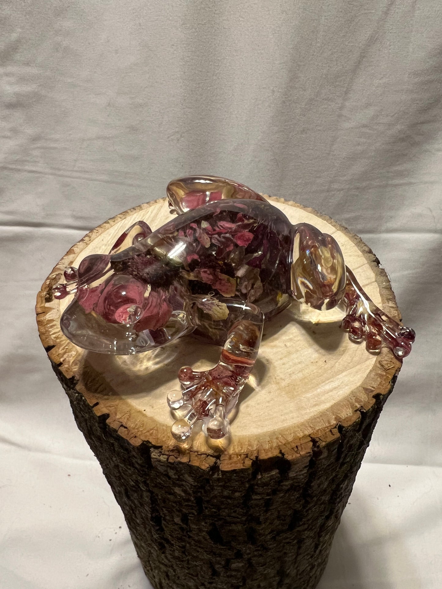 Zinnia Resin Frog – Bold Botanical Frog Sculpture – One of a Kind Floral Art