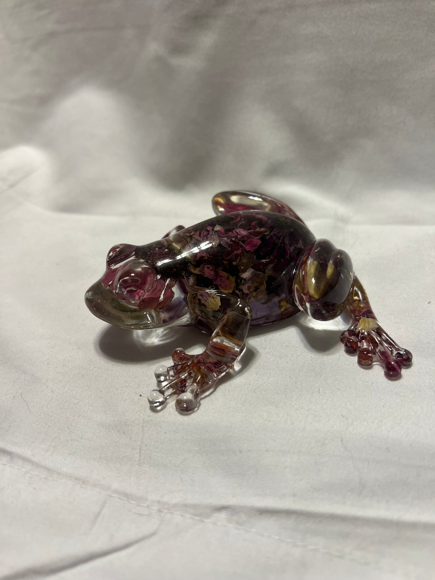 Zinnia Resin Frog – Bold Botanical Frog Sculpture – One of a Kind Floral Art