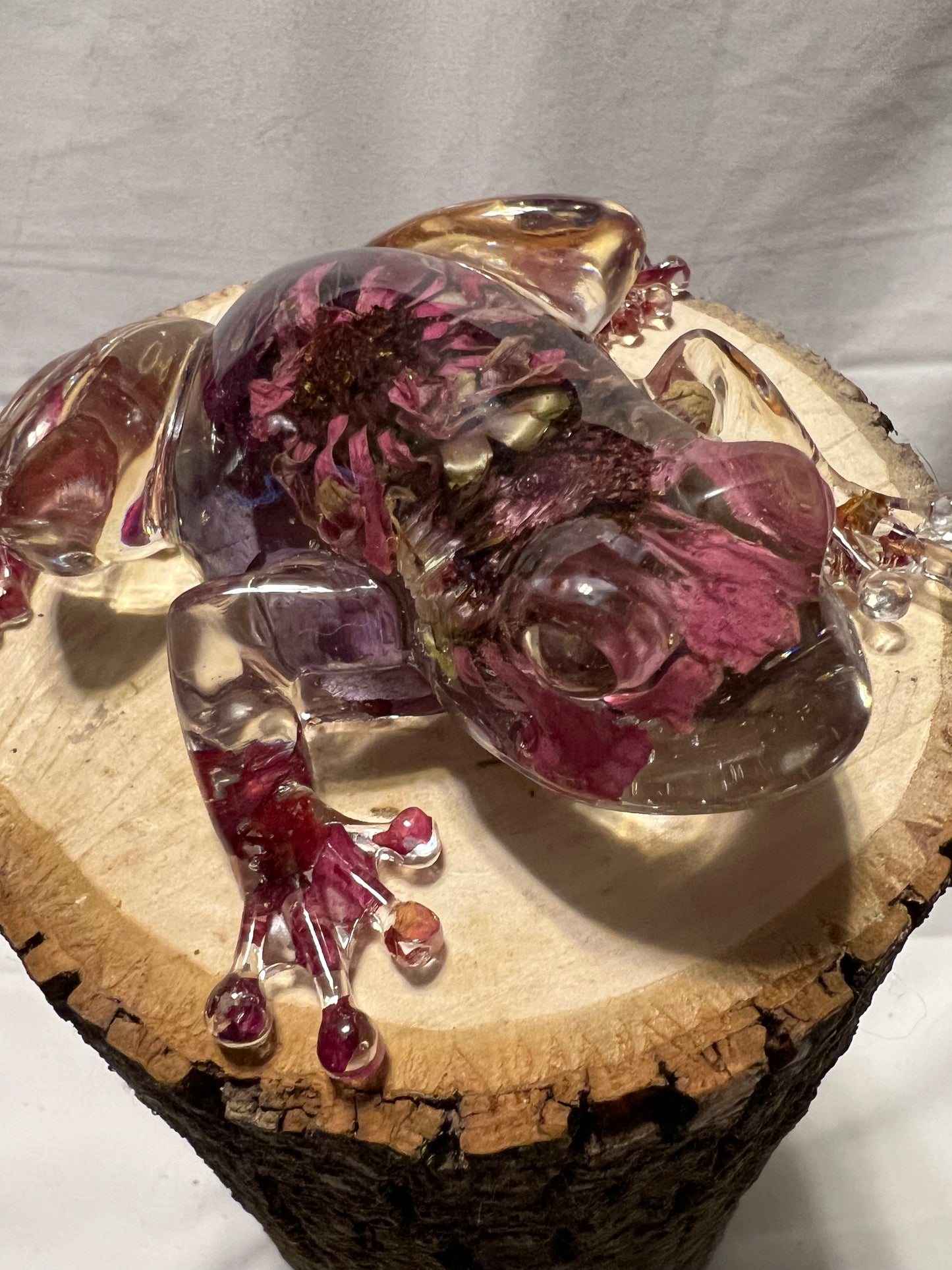 Zinnia Resin Frog – Bold Botanical Frog Sculpture – One of a Kind Floral Art