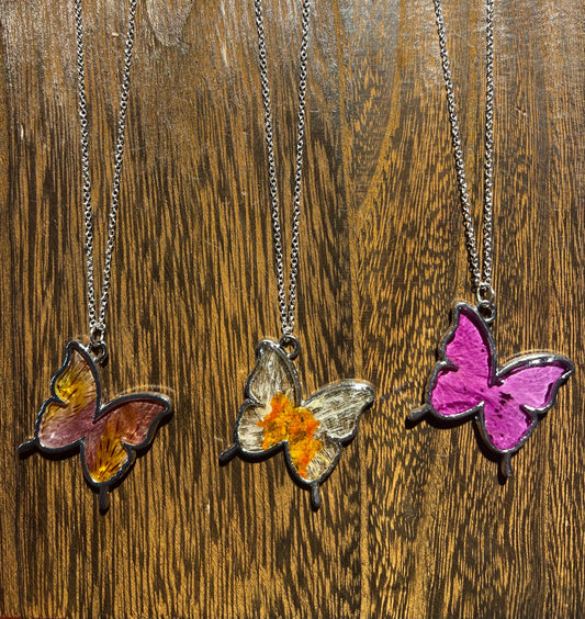 Alstroemeria Lily Butterfly Necklace – Real Flower Jewelry – Butterfly Blooms Collection