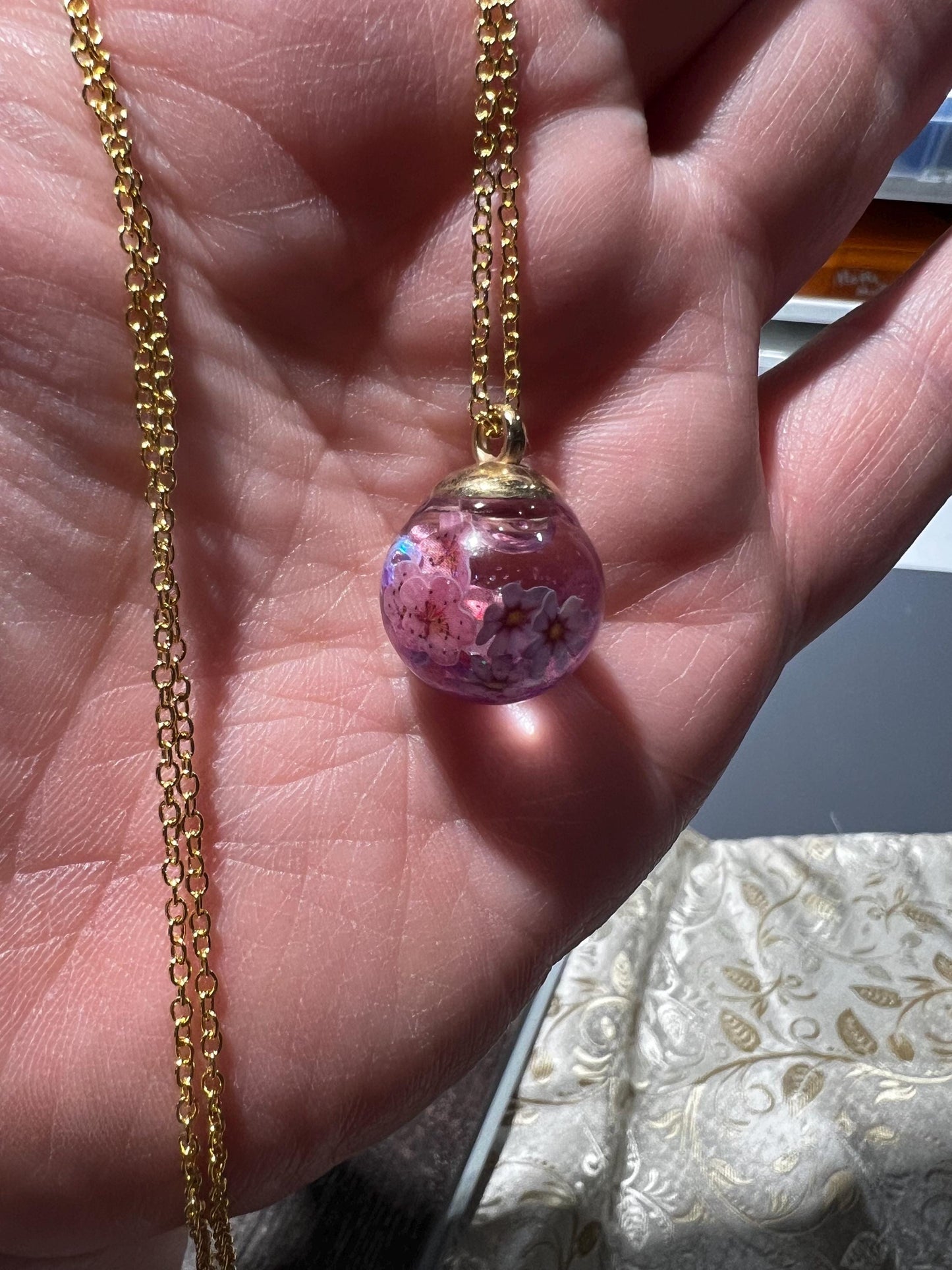 Glittery Daisy Bauble Necklace | Personal Snow Globe Necklace