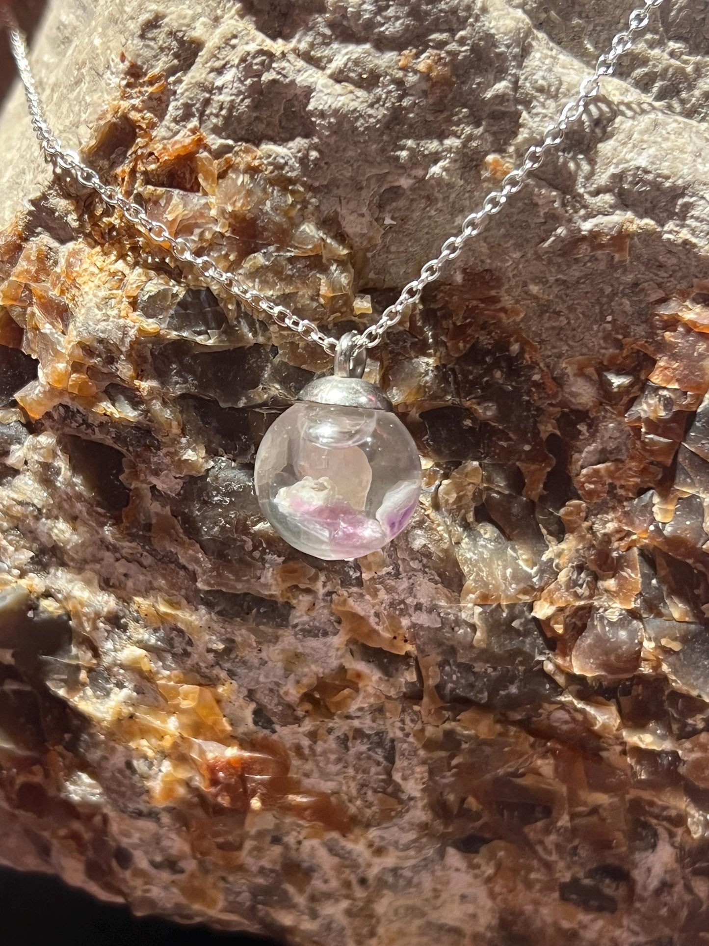Amethyst and Quartz Bauble Necklace | Personal Snow Globe Necklace