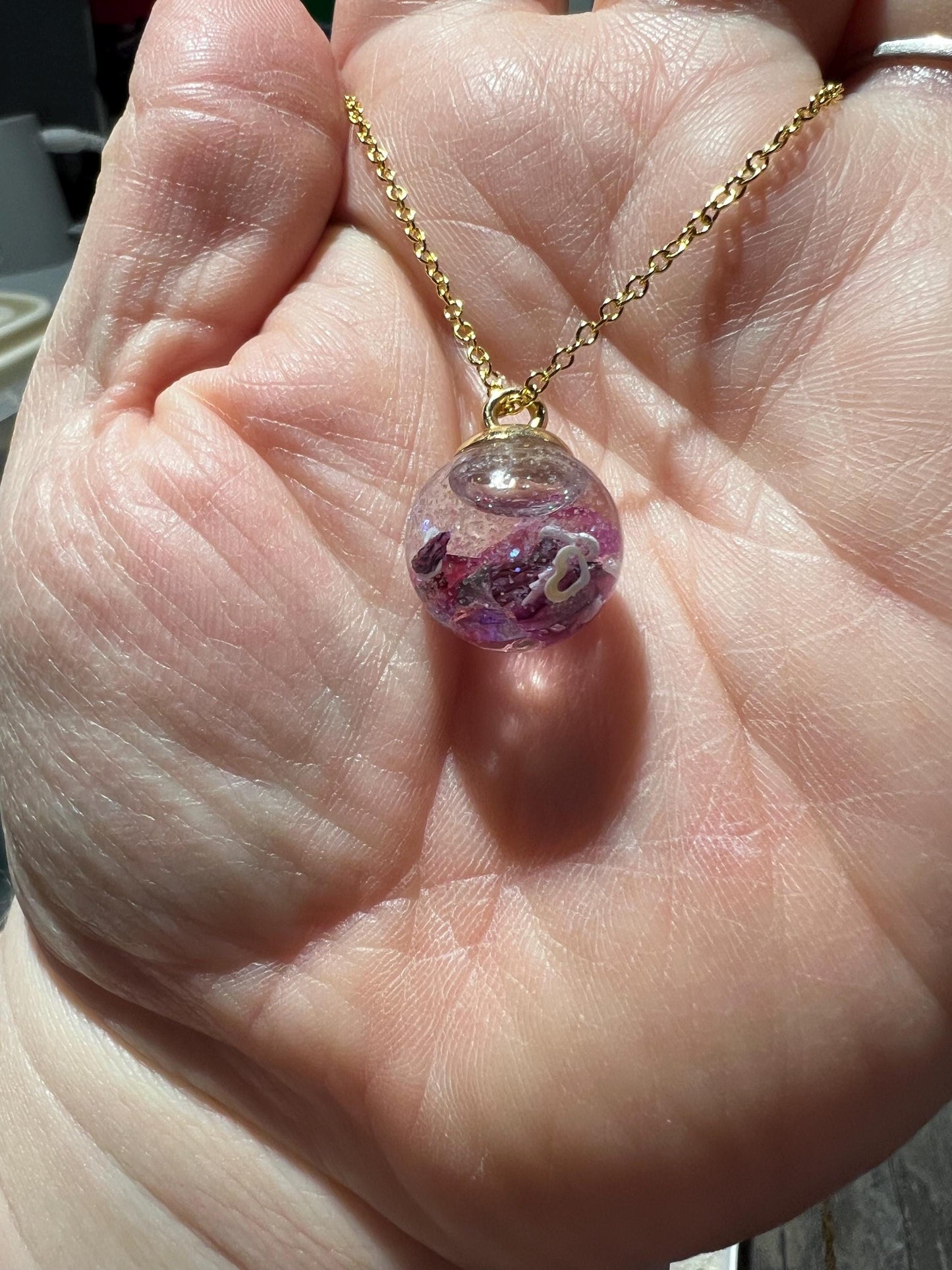 Violet Mother of Pearl Bauble Necklace | Personal Snow Globe Necklace