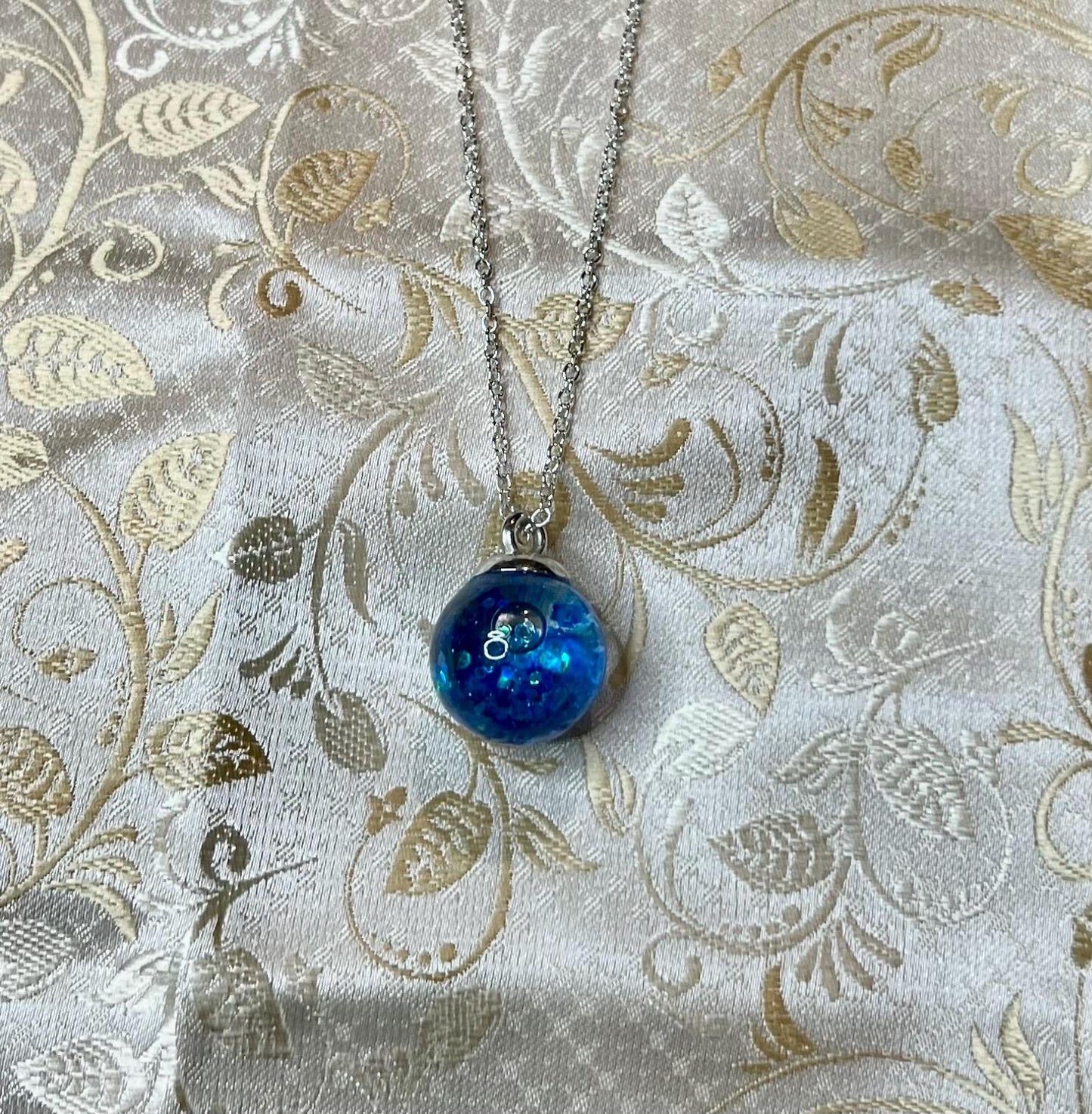 Glittery Blue Bauble Necklace | Personal Snow Globe Necklace