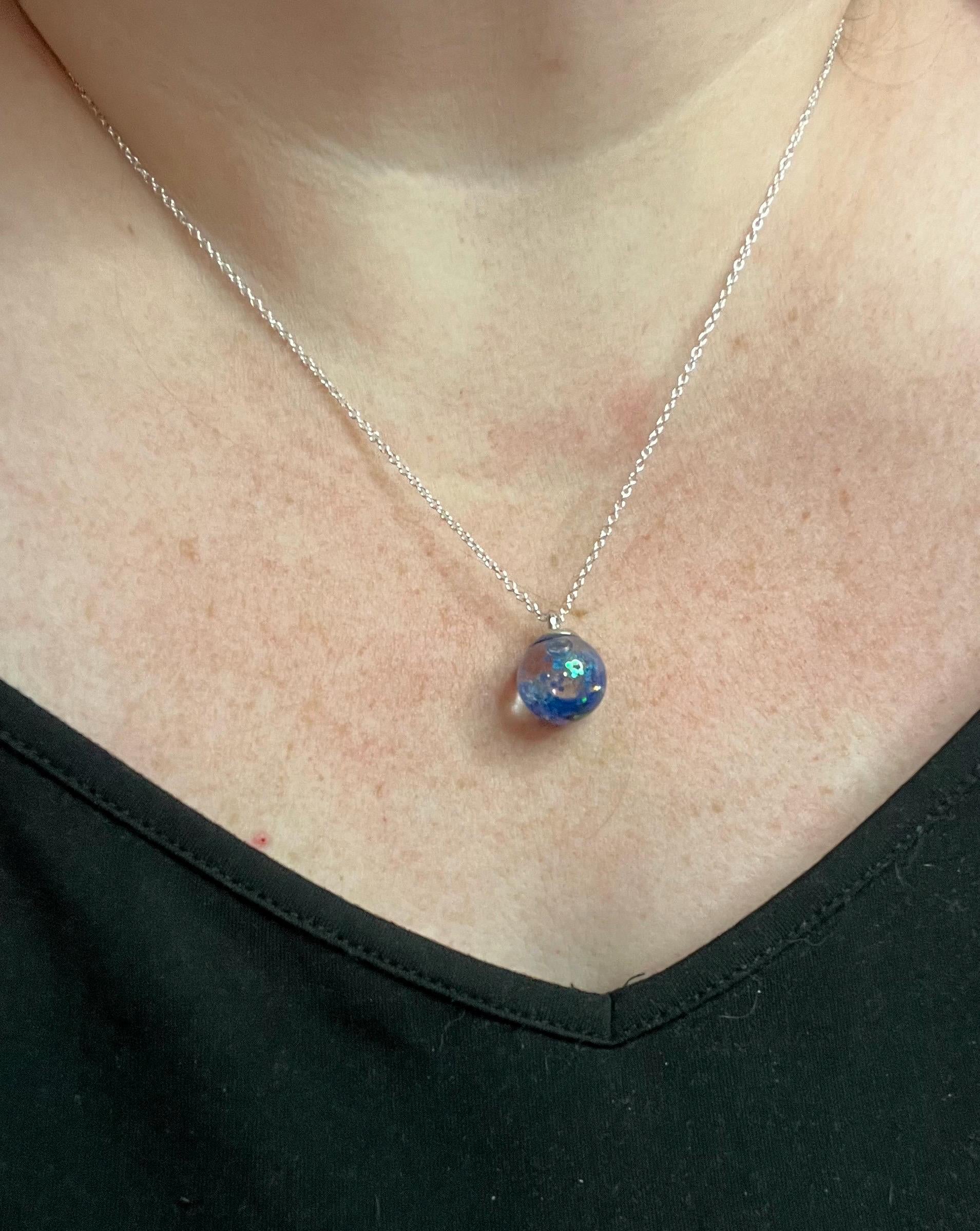 Glittery Blue Bauble Necklace | Personal Snow Globe Necklace