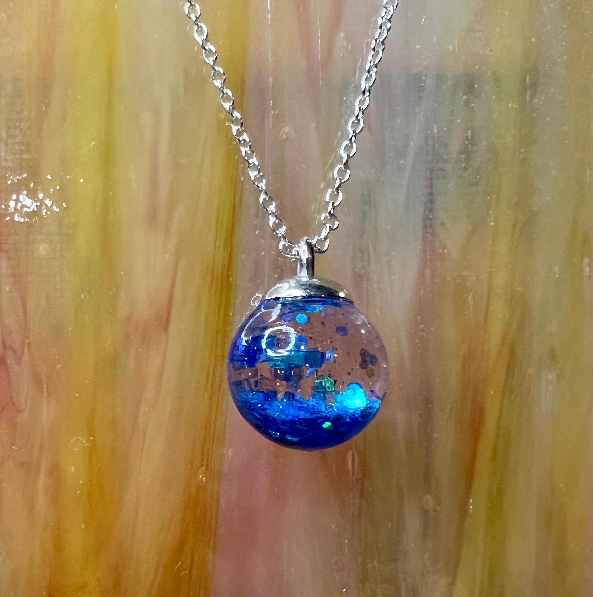Glittery Blue Bauble Necklace | Personal Snow Globe Necklace
