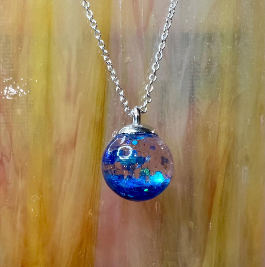 Glittery Blue Bauble Necklace | Personal Snow Globe Necklace