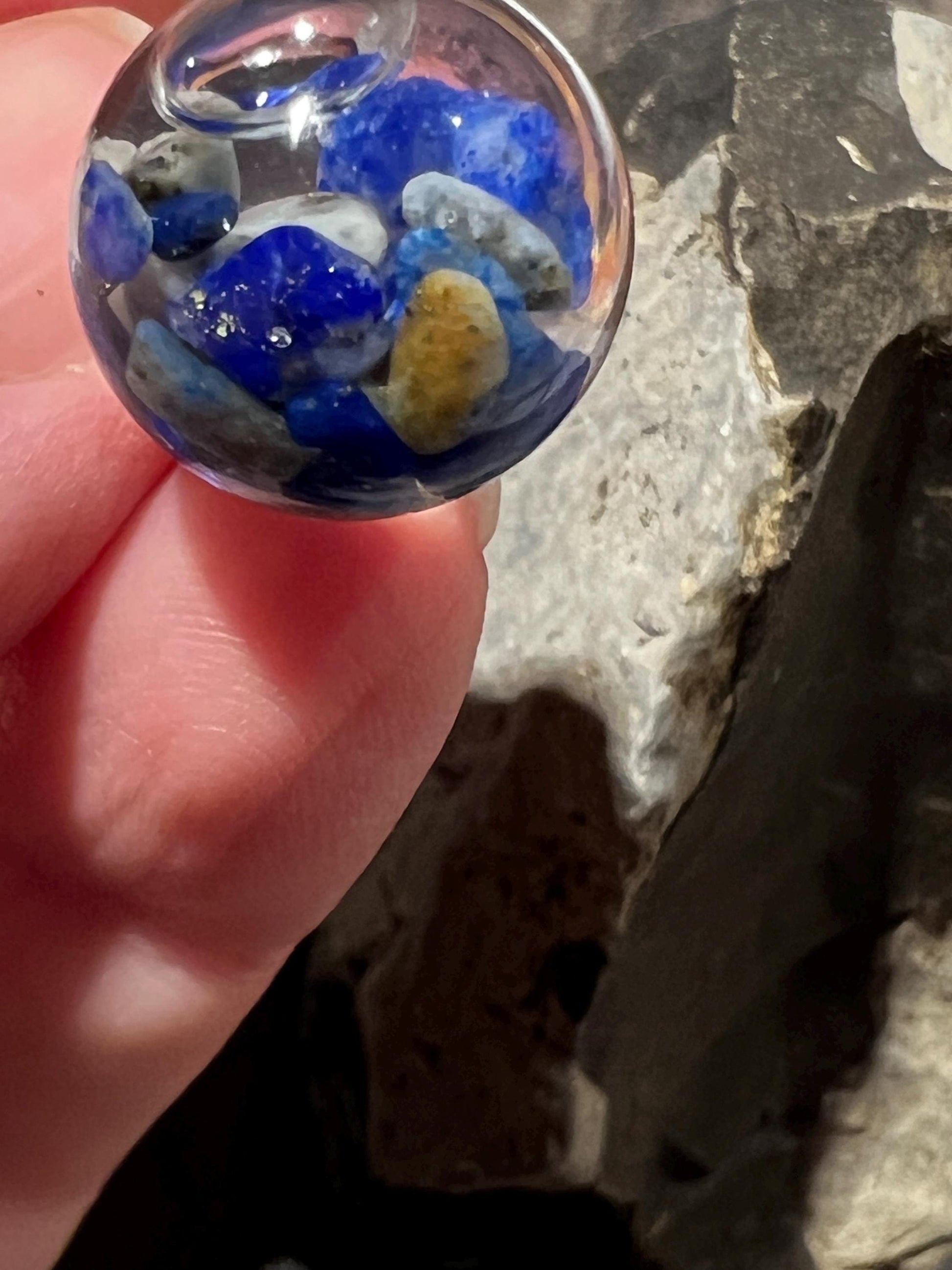 Glittery Lapis Lazuli Bauble Necklace | Personal Snow Globe Necklace