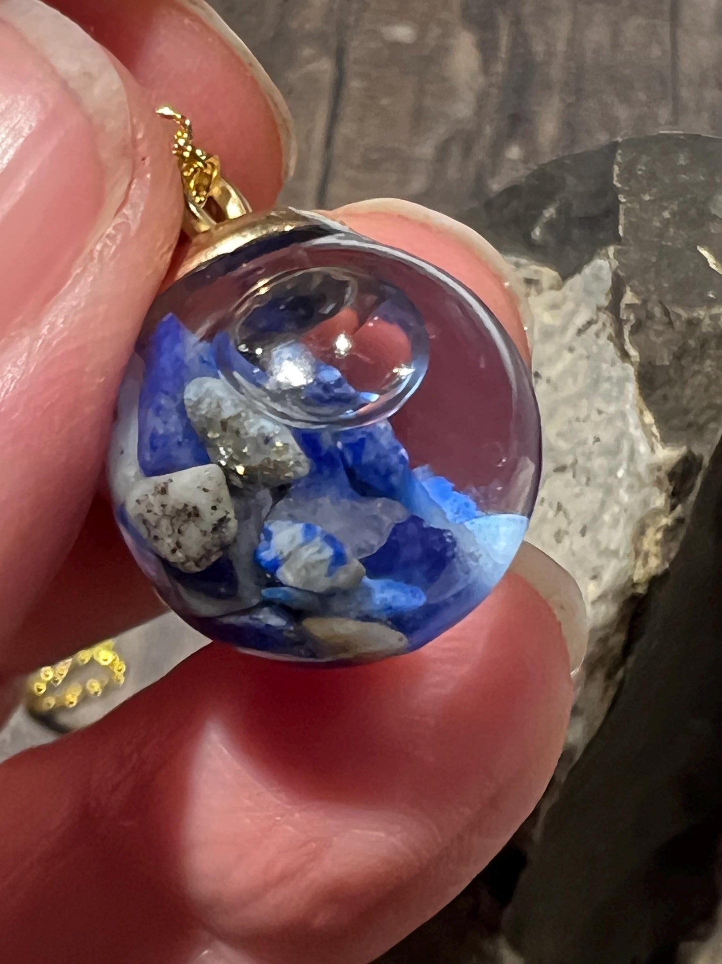 Glittery Lapis Lazuli Bauble Necklace | Personal Snow Globe Necklace