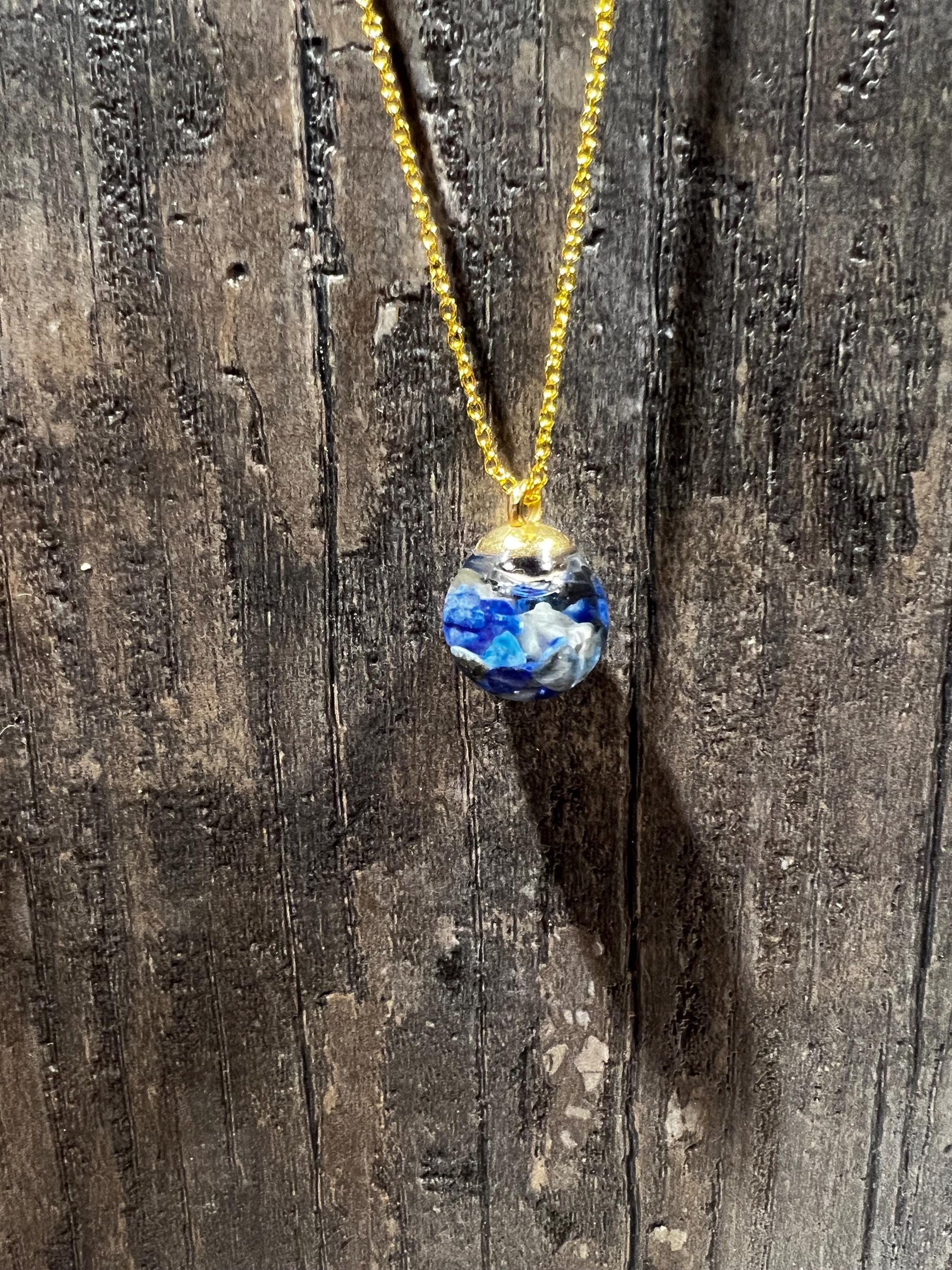 Glittery Lapis Lazuli Bauble Necklace | Personal Snow Globe Necklace
