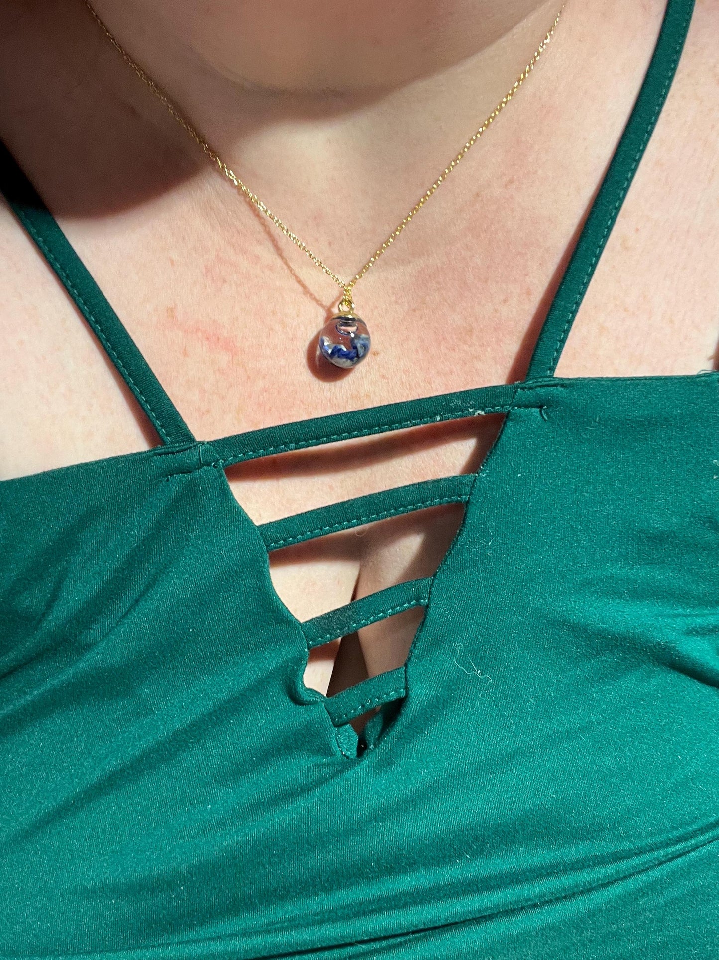 Glittery Lapis Lazuli Bauble Necklace | Personal Snow Globe Necklace