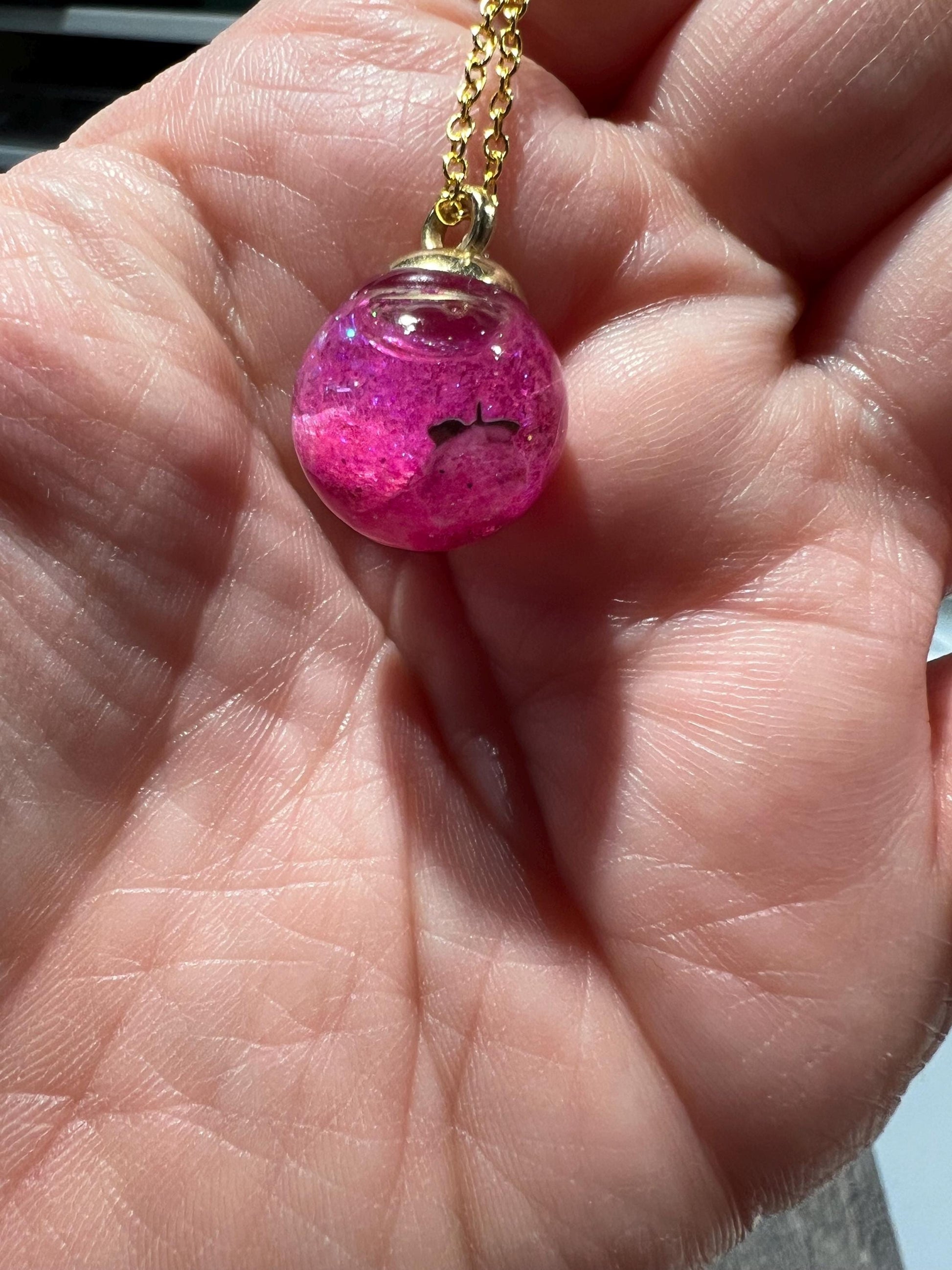 Glittery Pink Bauble Necklace | Personal Snow Globe Necklace