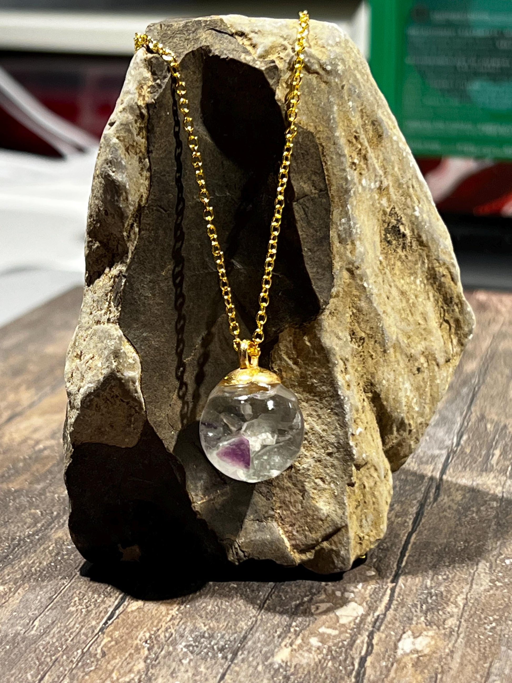 Glittery Amethyst and Quartz Bauble Necklace | Personal Snow Globe Necklace