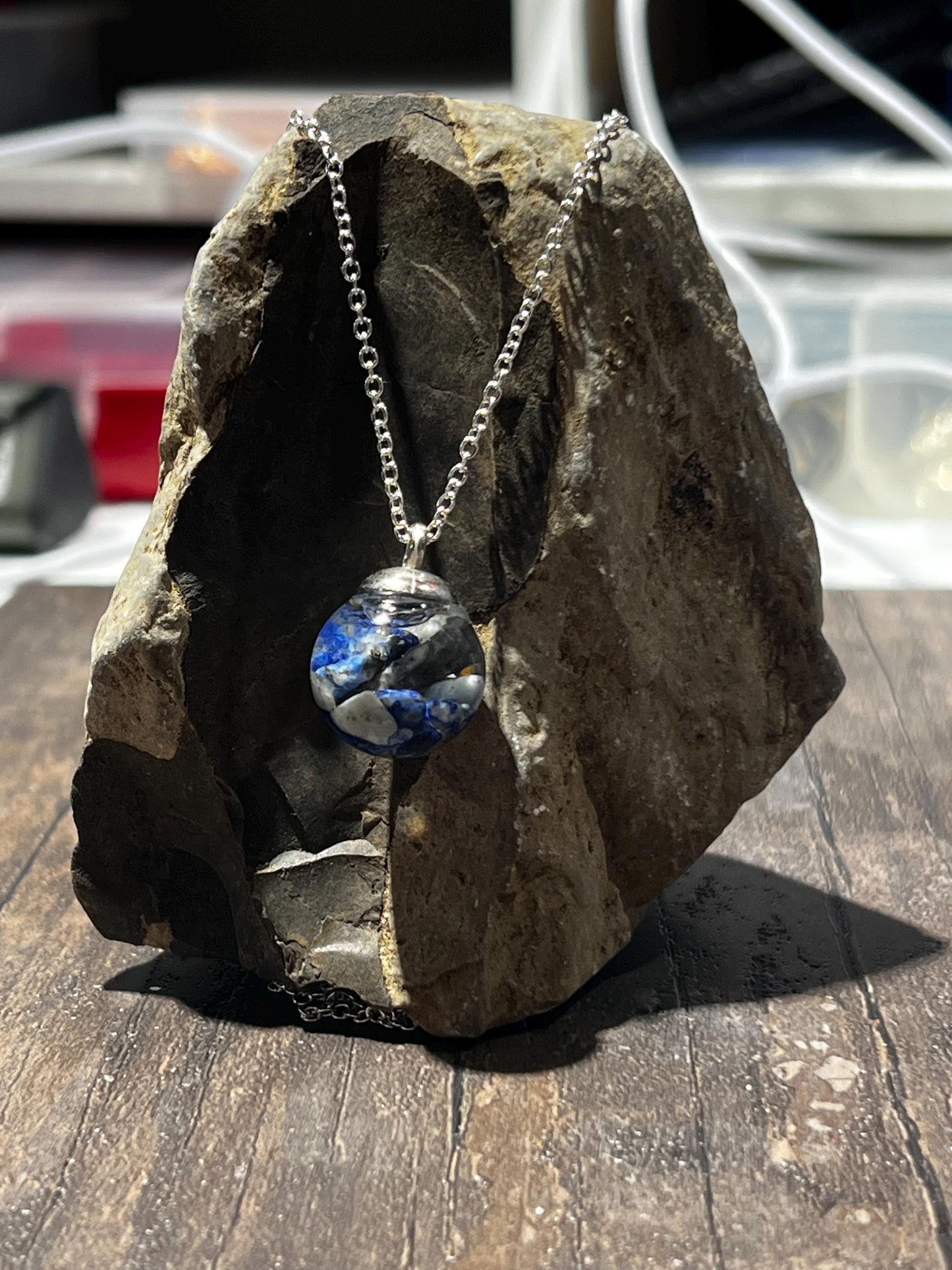 Glittery Lapis Lazuli Bauble Necklace | Personal Snow Globe Necklace