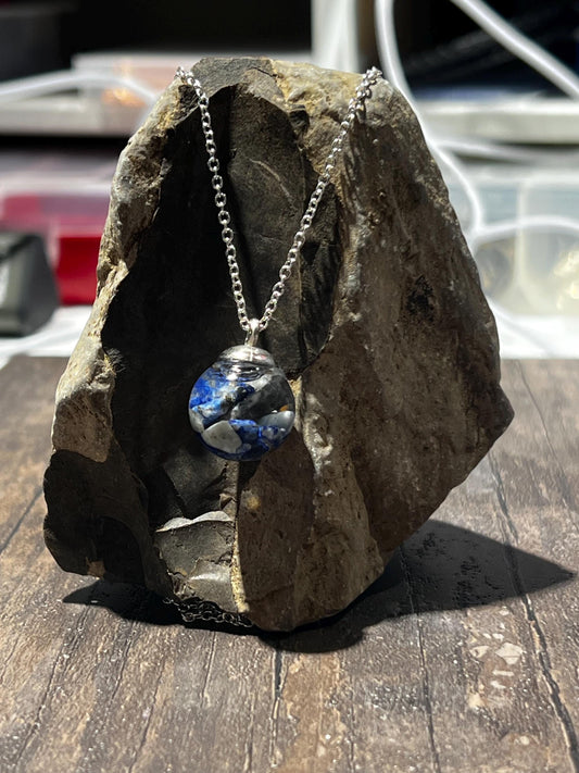 Glittery Lapis Lazuli Bauble Necklace | Personal Snow Globe Necklace
