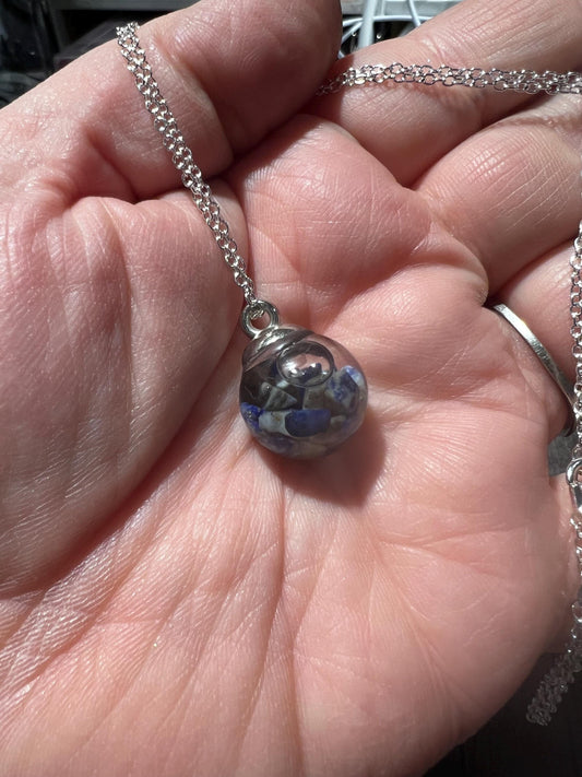 Glittery Lapis Lazuli Bauble Necklace | Personal Snow Globe Necklace
