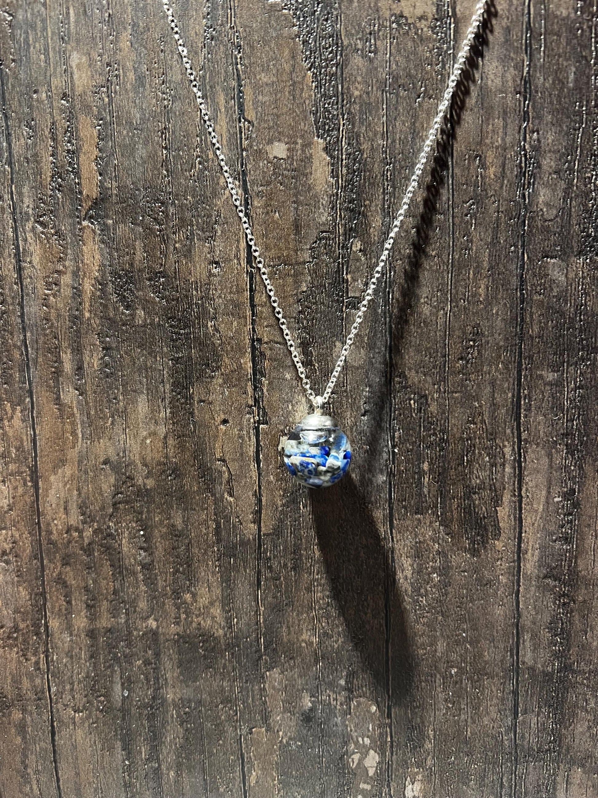Glittery Lapis Lazuli Bauble Necklace | Personal Snow Globe Necklace