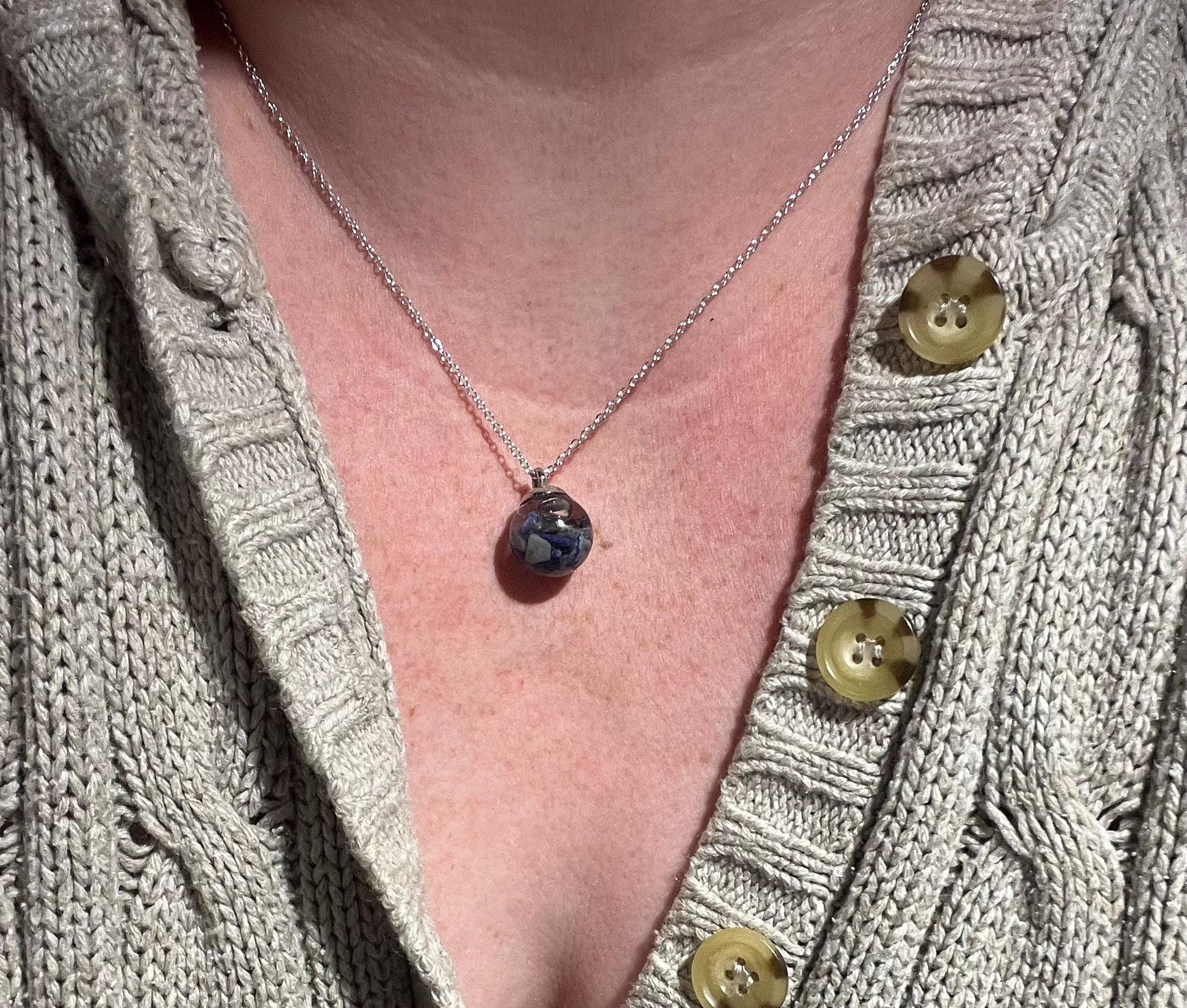 Glittery Lapis Lazuli Bauble Necklace | Personal Snow Globe Necklace