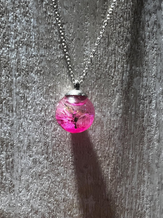 Glittery Pink Bauble Necklace | Personal Snow Globe Necklace