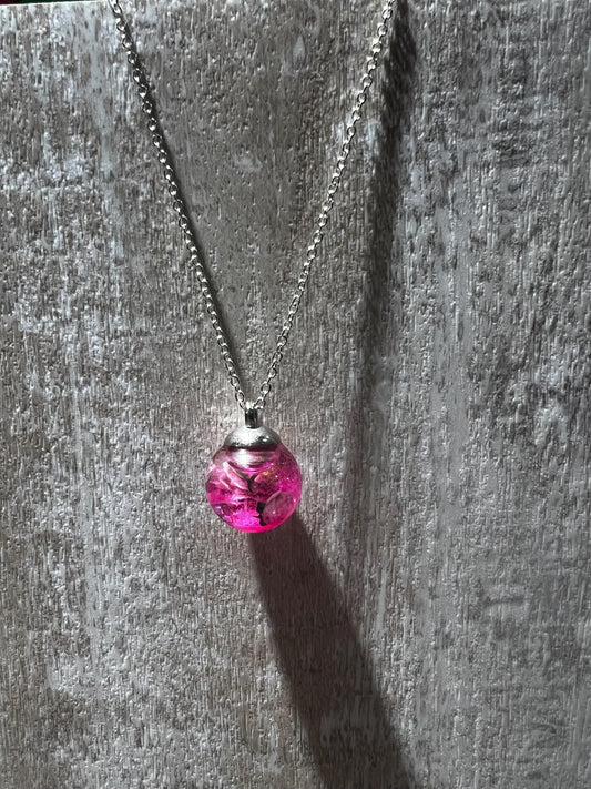 Glittery Pink Bauble Necklace | Personal Snow Globe Necklace