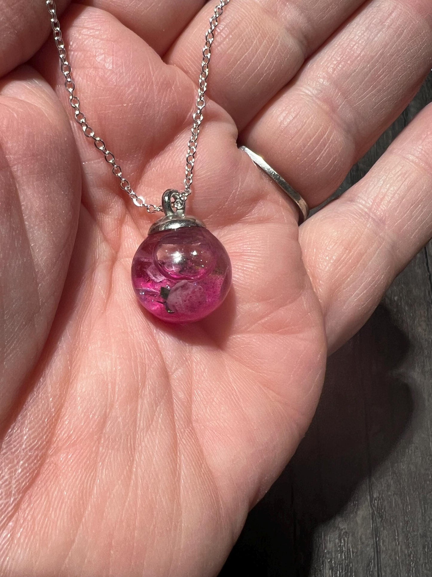Glittery Pink Bauble Necklace | Personal Snow Globe Necklace