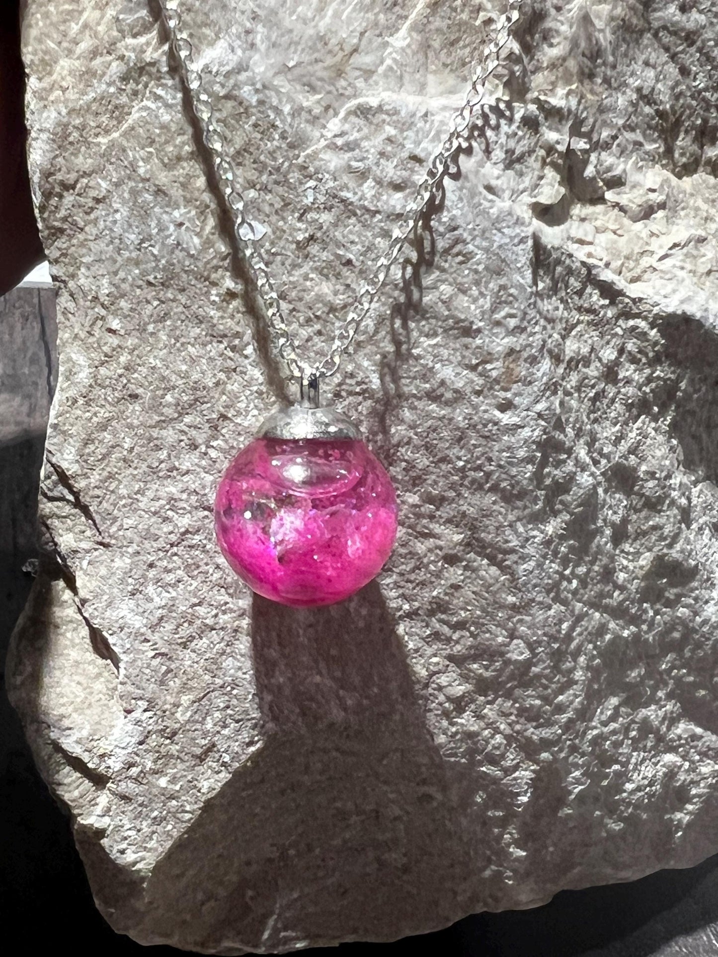 Glittery Pink Bauble Necklace | Personal Snow Globe Necklace