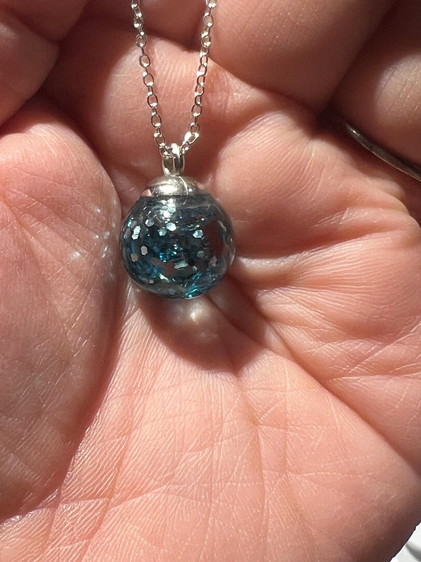 Blue Green Mother of Pearl Bauble Necklace | Personal Snow Globe Necklace
