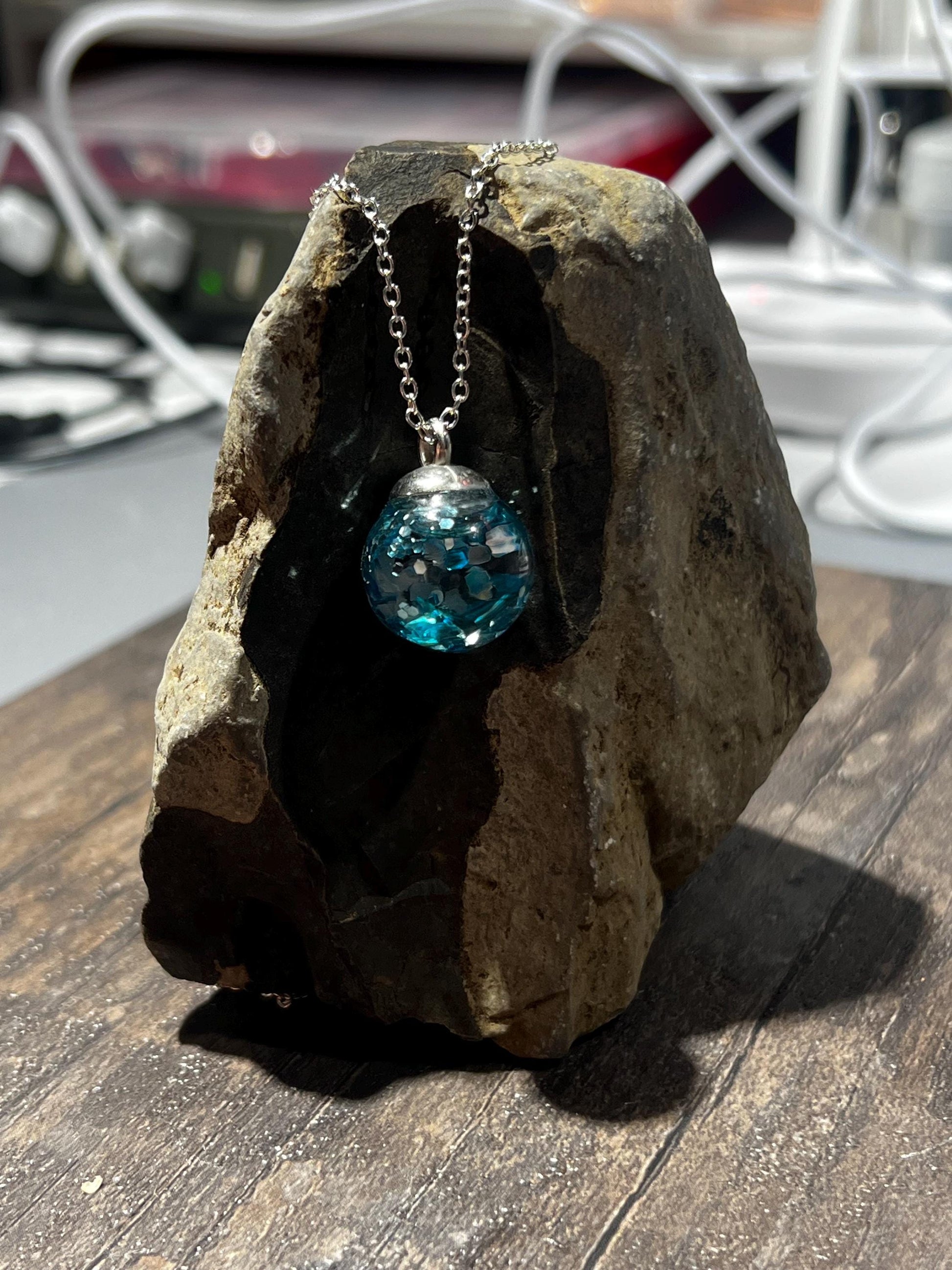 Blue Green Mother of Pearl Bauble Necklace | Personal Snow Globe Necklace