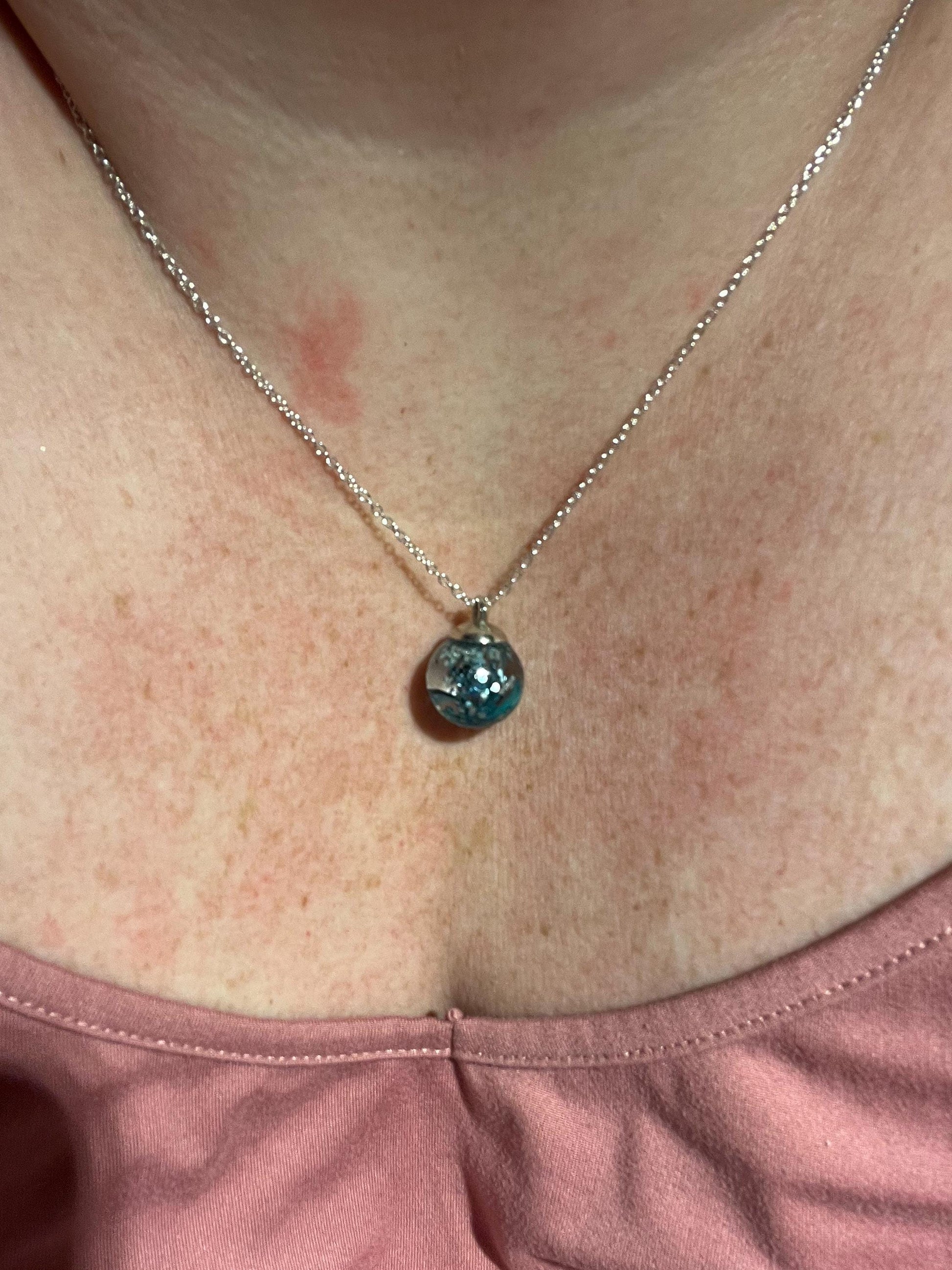 Blue Green Mother of Pearl Bauble Necklace | Personal Snow Globe Necklace