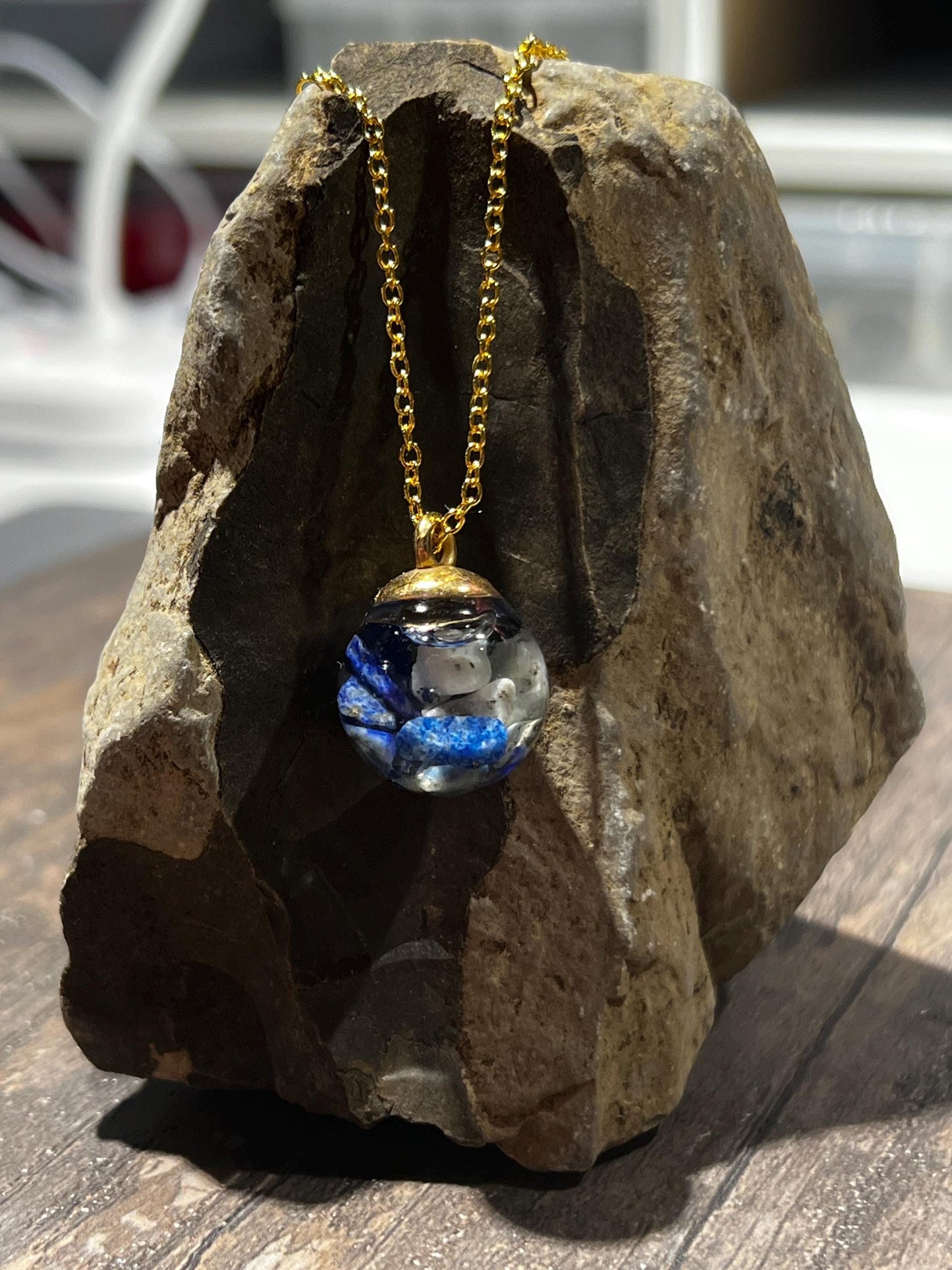 Glittery Lapis Lazuli Bauble Necklace | Personal Snow Globe Necklace