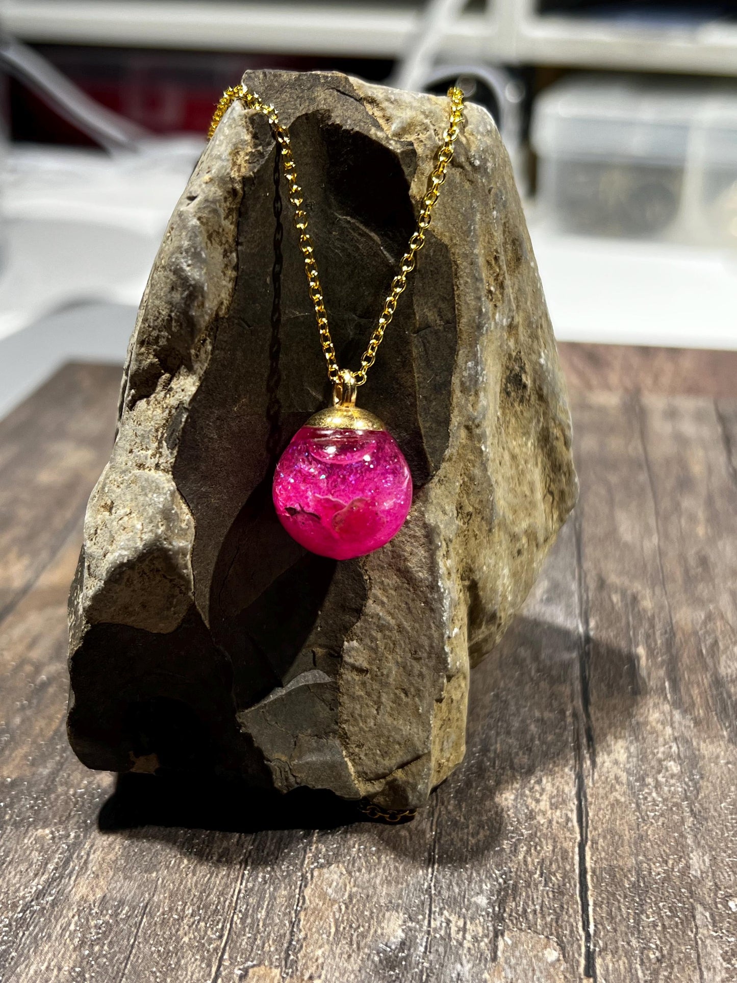 Glittery Pink Bauble Necklace | Personal Snow Globe Necklace