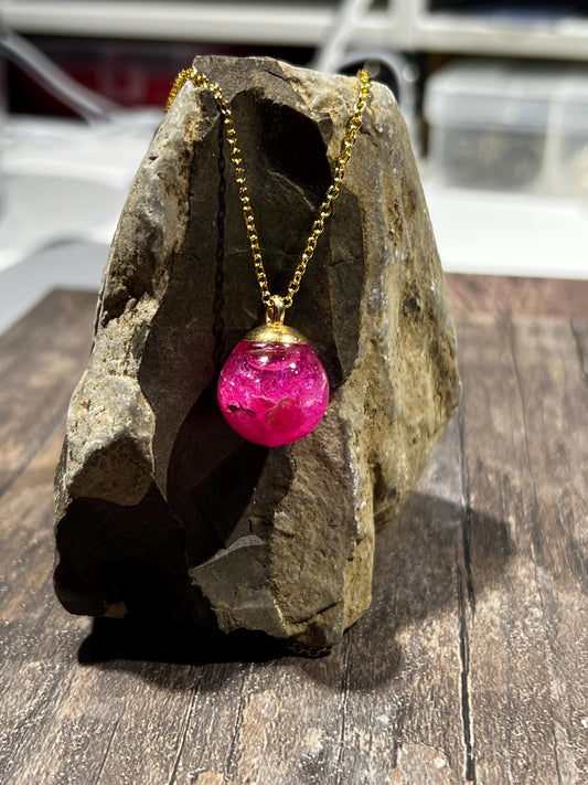 Glittery Pink Bauble Necklace | Personal Snow Globe Necklace