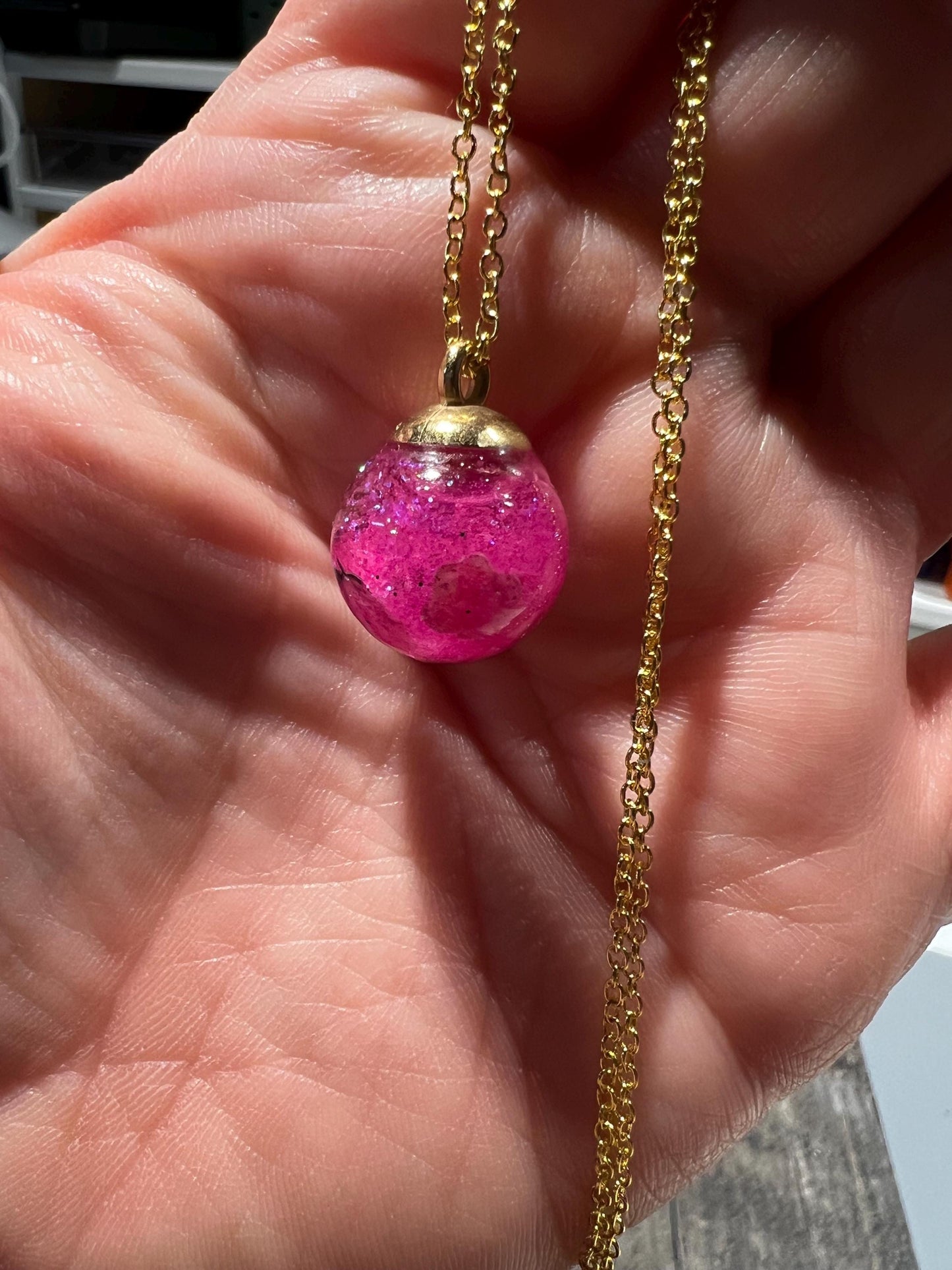 Glittery Pink Bauble Necklace | Personal Snow Globe Necklace