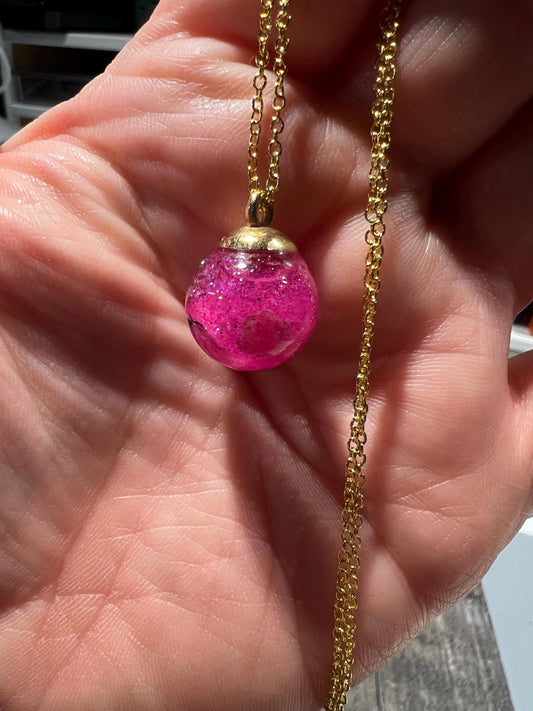 Glittery Pink Bauble Necklace | Personal Snow Globe Necklace