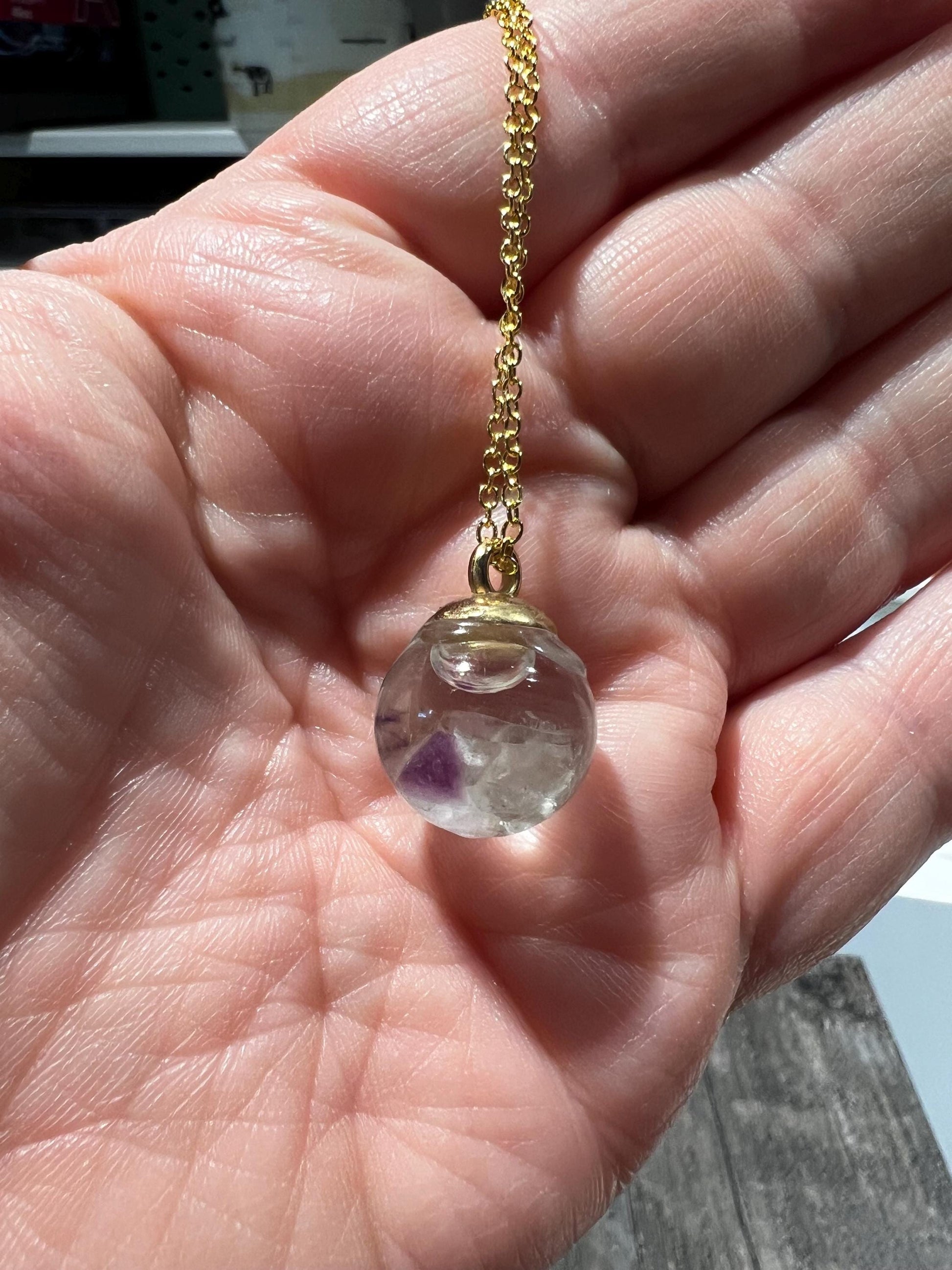 Glittery Amethyst and Quartz Bauble Necklace | Personal Snow Globe Necklace