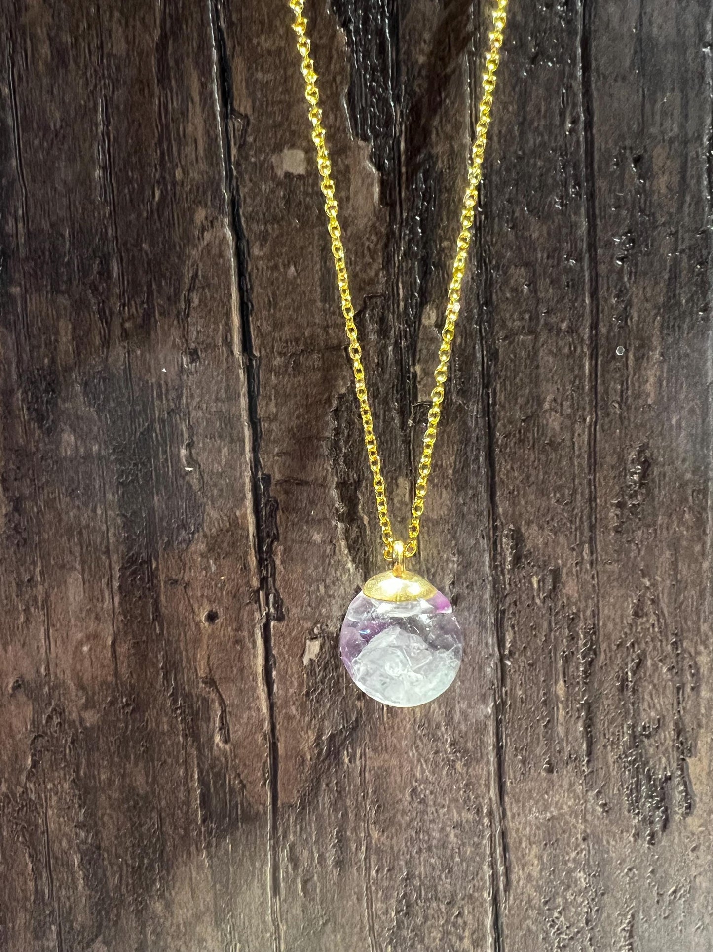 Glittery Amethyst and Quartz Bauble Necklace | Personal Snow Globe Necklace