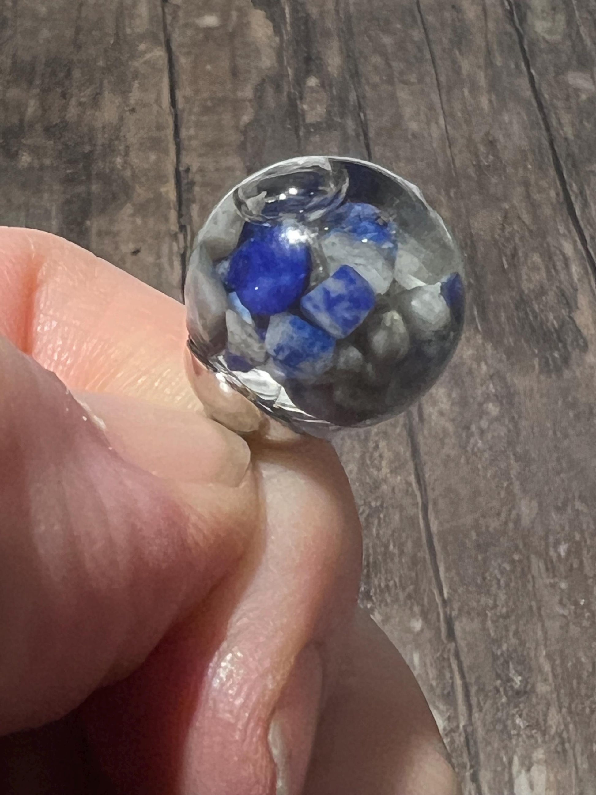 Glittery Lapis Lazuli Bauble Necklace | Personal Snow Globe Necklace