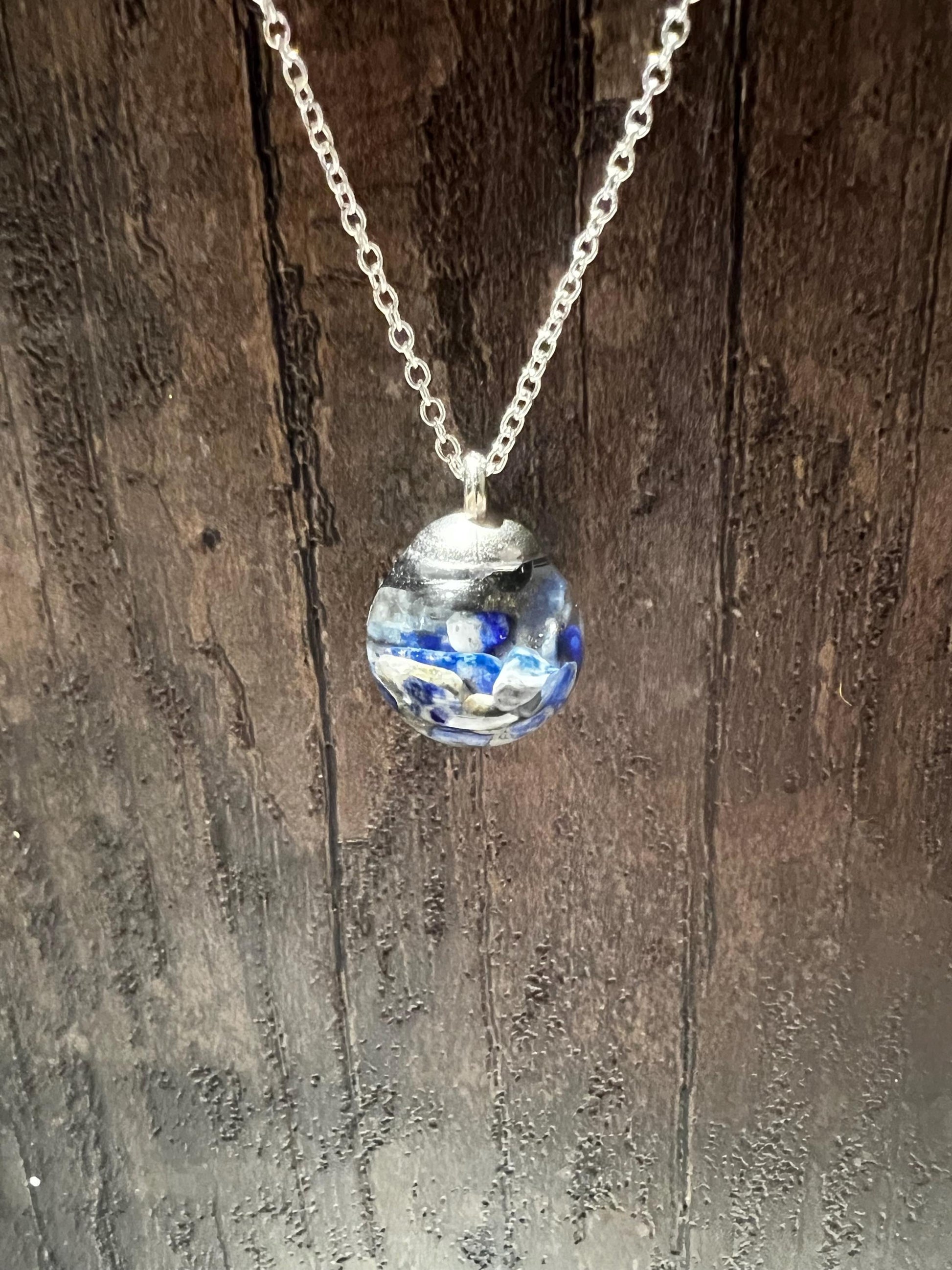 Glittery Lapis Lazuli Bauble Necklace | Personal Snow Globe Necklace