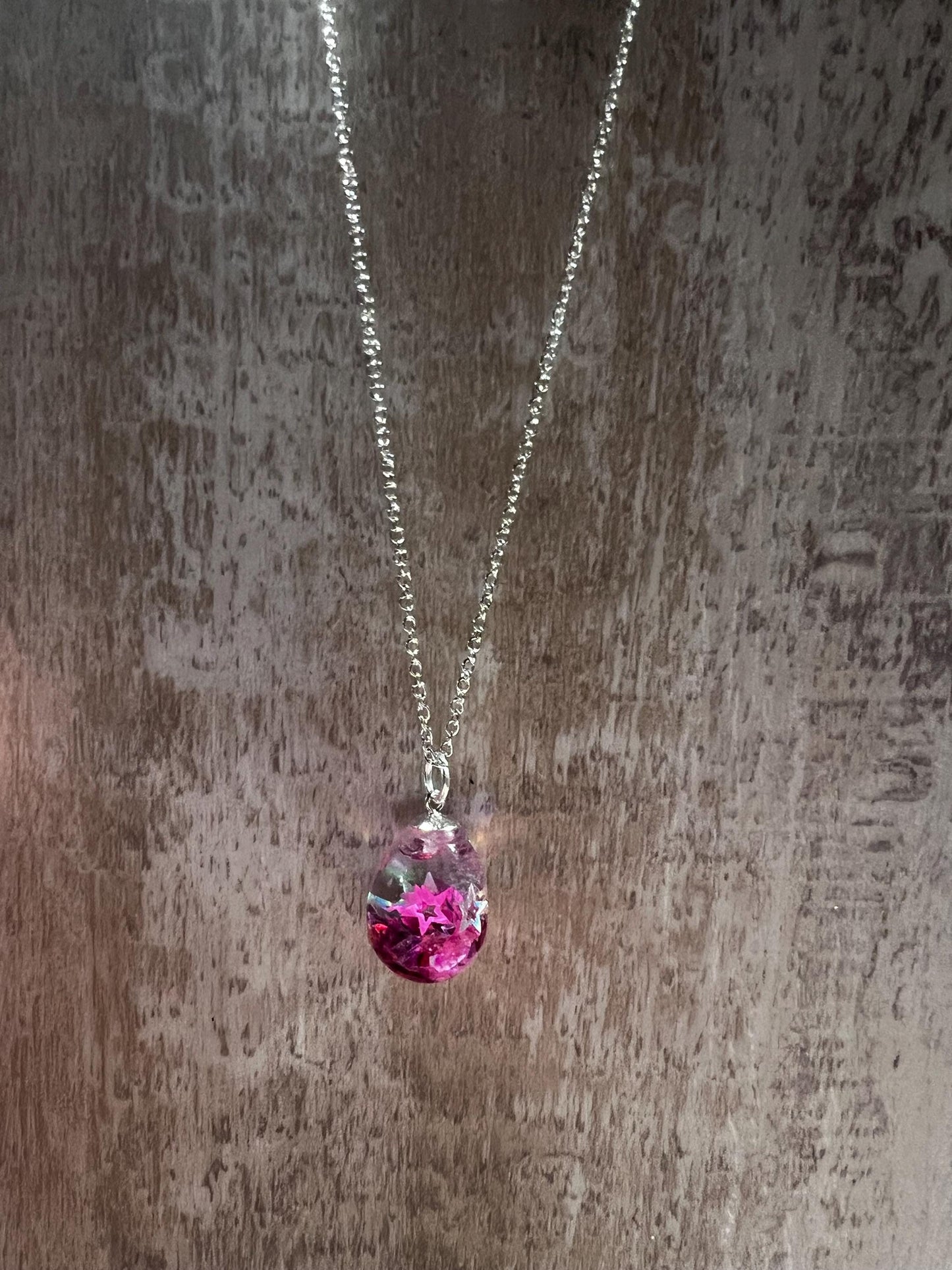 Teardrop Bauble Pink Dream Necklace | Personal Snow Globe Necklace