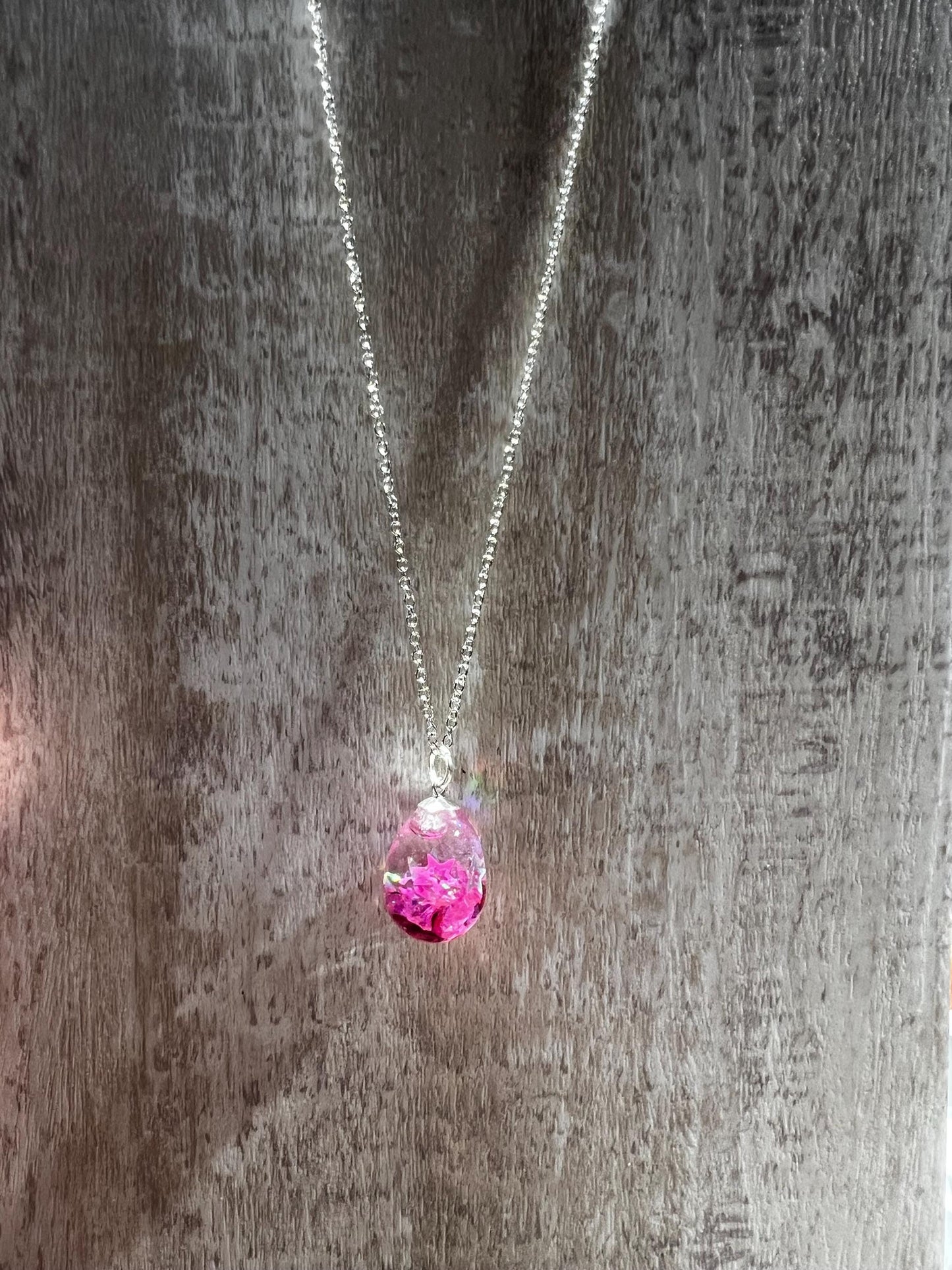 Teardrop Bauble Pink Dream Necklace | Personal Snow Globe Necklace
